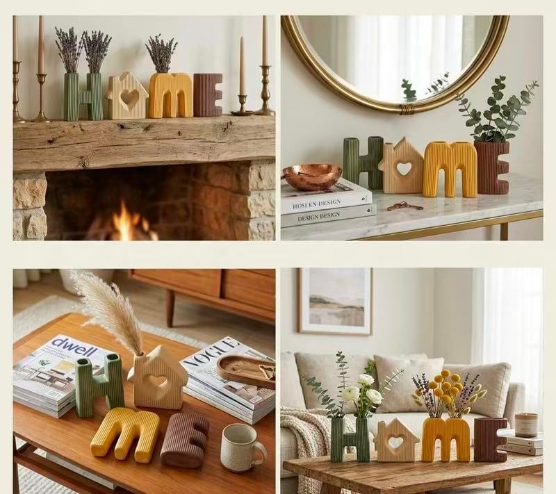 Creative HOME Decor Letter-Shaped Ceramic Vase Set – Ribbed Texture view 7