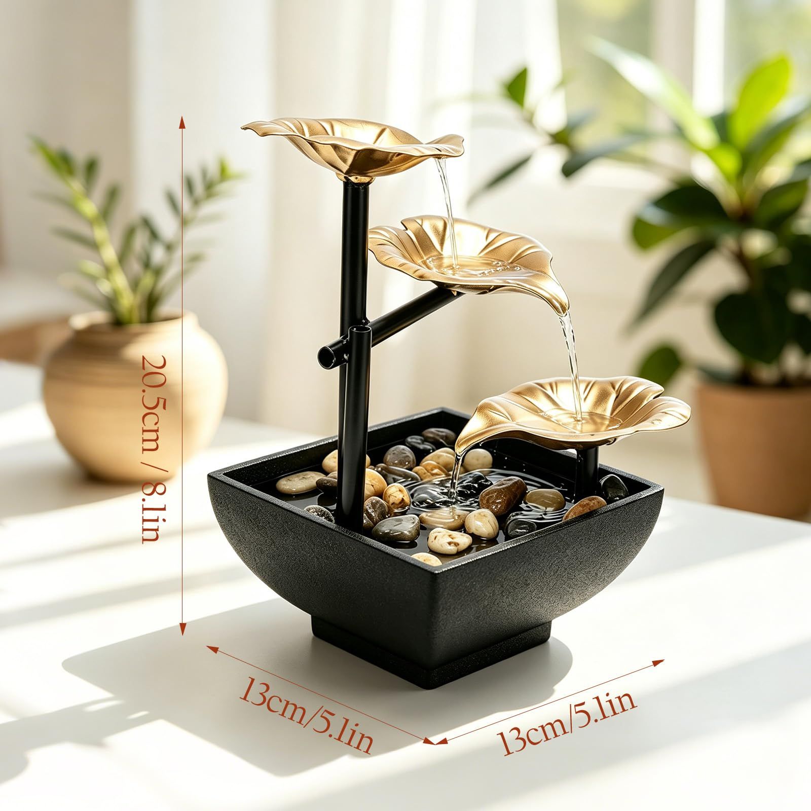 Table Top Water Fountain Indoor with Yellow Light for Home Office Decor Indoor view 2