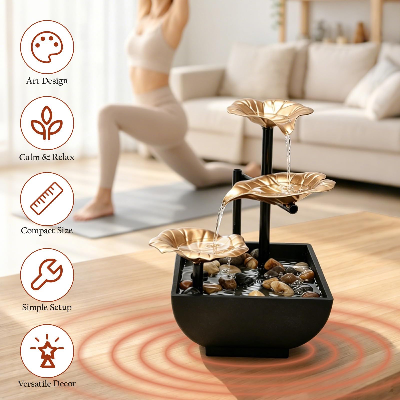 Table Top Water Fountain Indoor with Yellow Light for Home Office Decor Indoor view 5