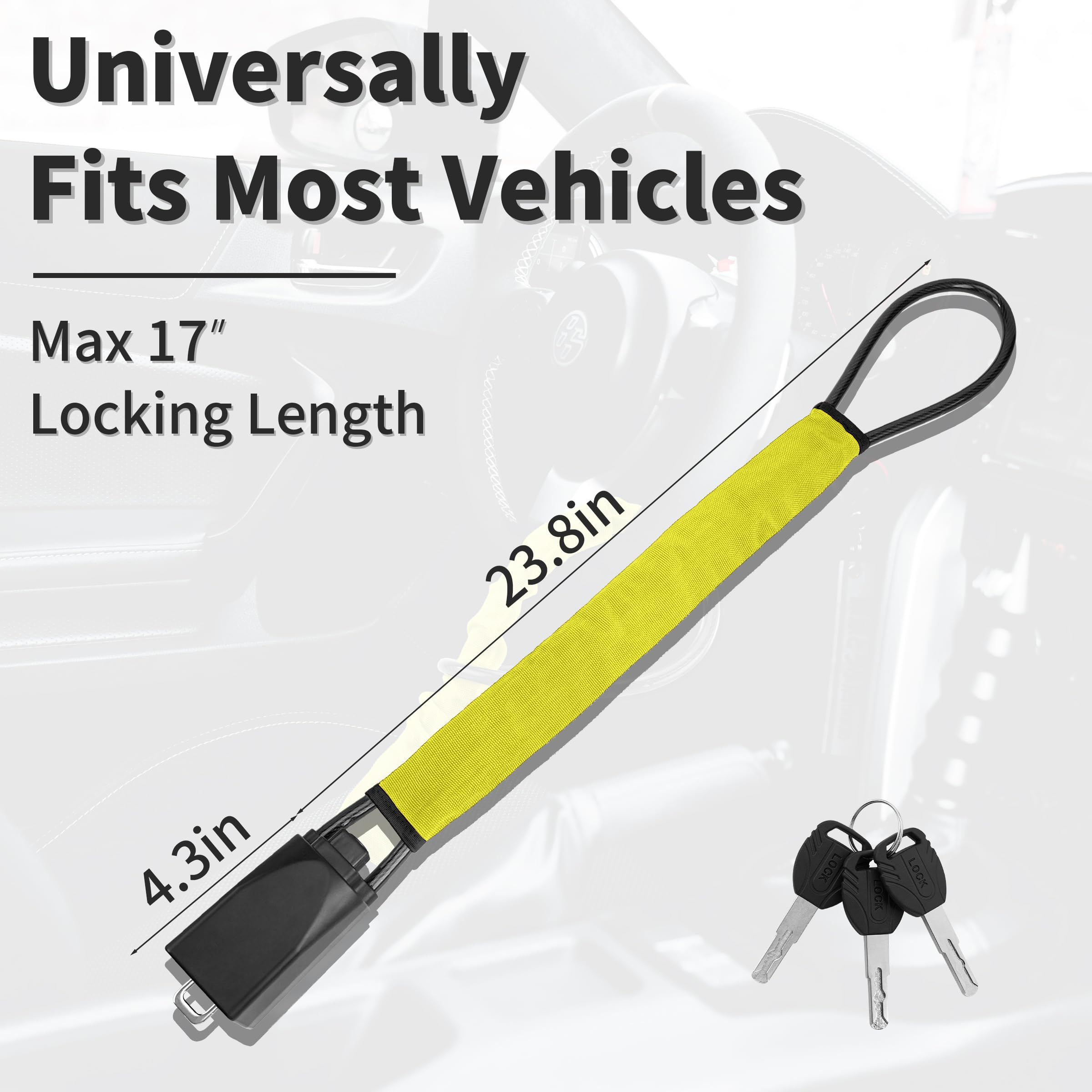Car Steering Wheel Lock, Seat Belt Lock, Anti-Theft Device, Max 17 Inch view 2