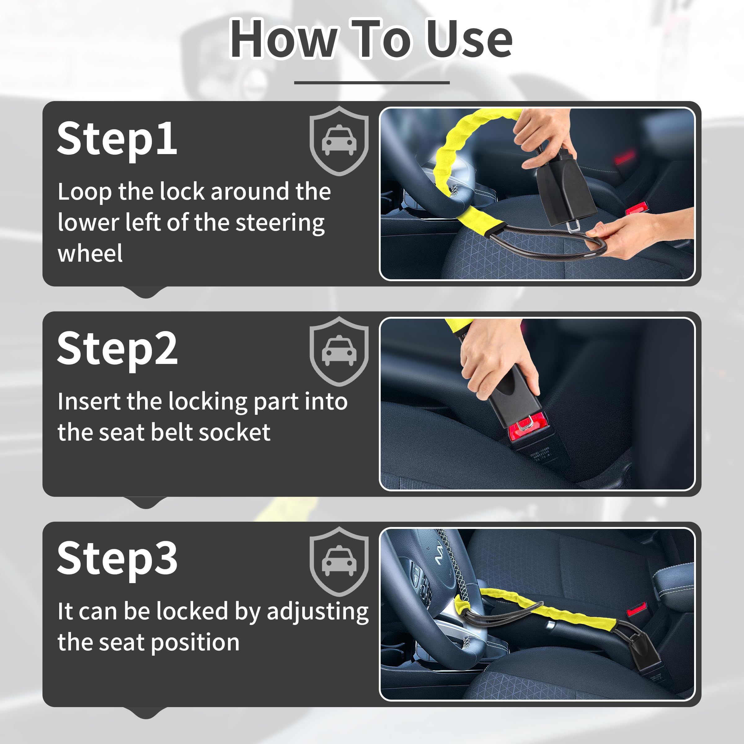 Car Steering Wheel Lock, Seat Belt Lock, Anti-Theft Device, Max 17 Inch view 4