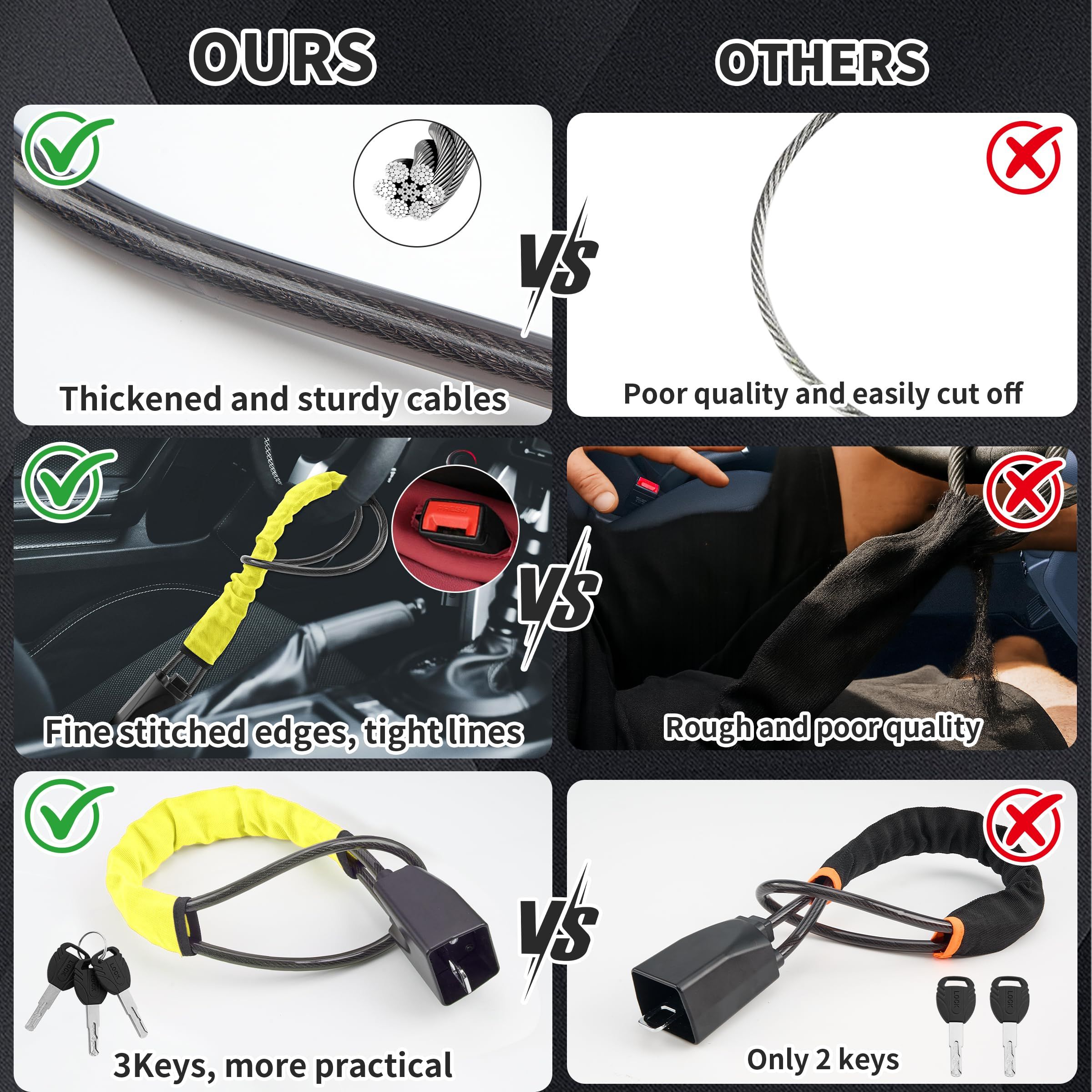 Car Steering Wheel Lock, Seat Belt Lock, Anti-Theft Device, Max 17 Inch view 6