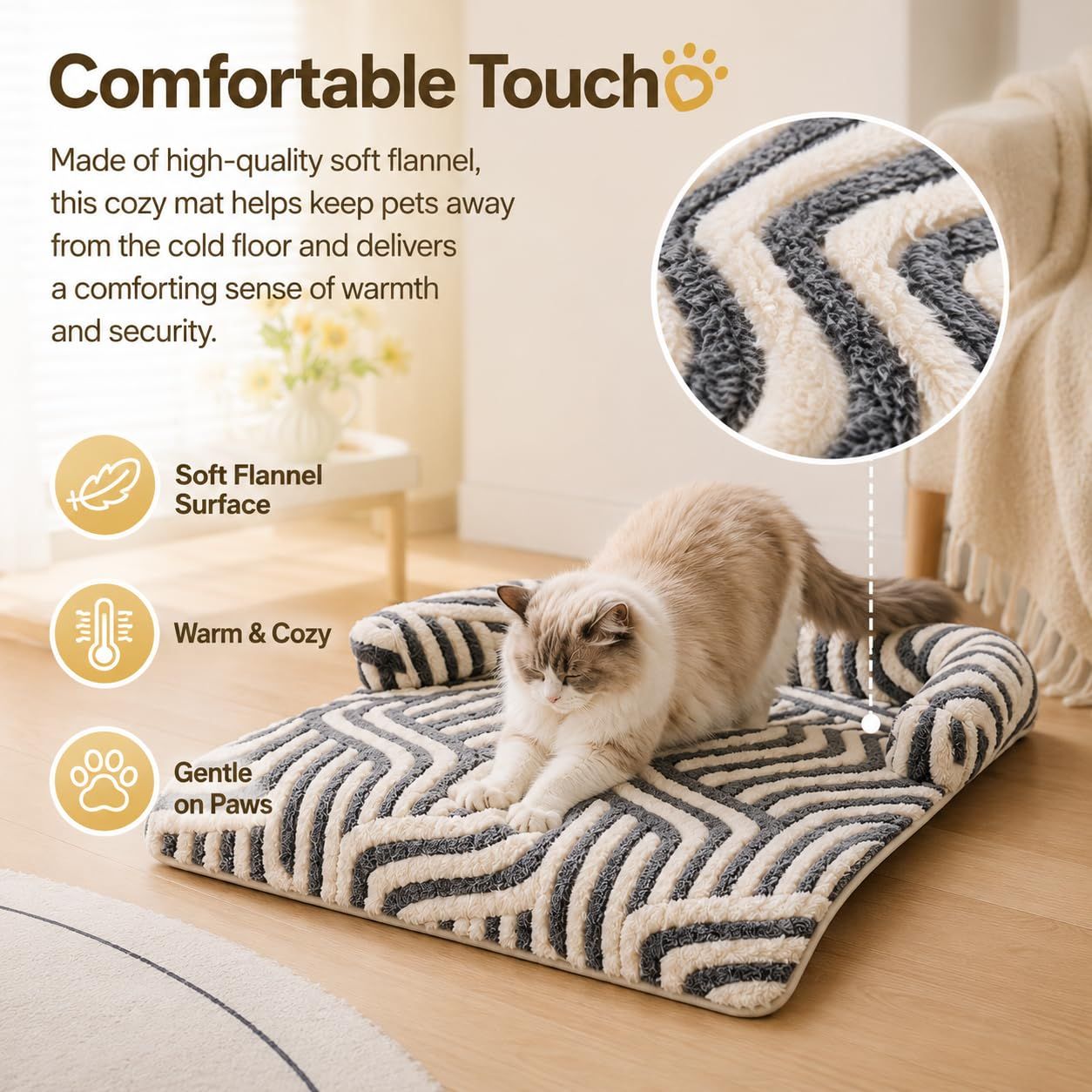 Calming Dog Bed Mats, Couch Bed Mat, Soft Flannel 3-Sided Bolster Pet Sofa Bed view 6