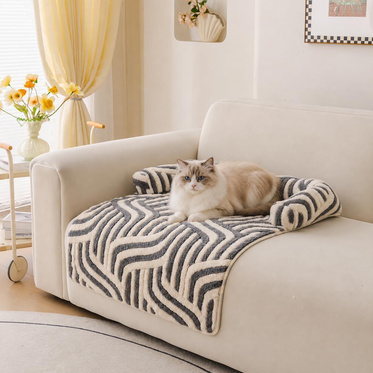 Calming Dog Bed Mats, Couch Bed Mat, Soft Flannel 3-Sided Bolster Pet Sofa Bed view 7