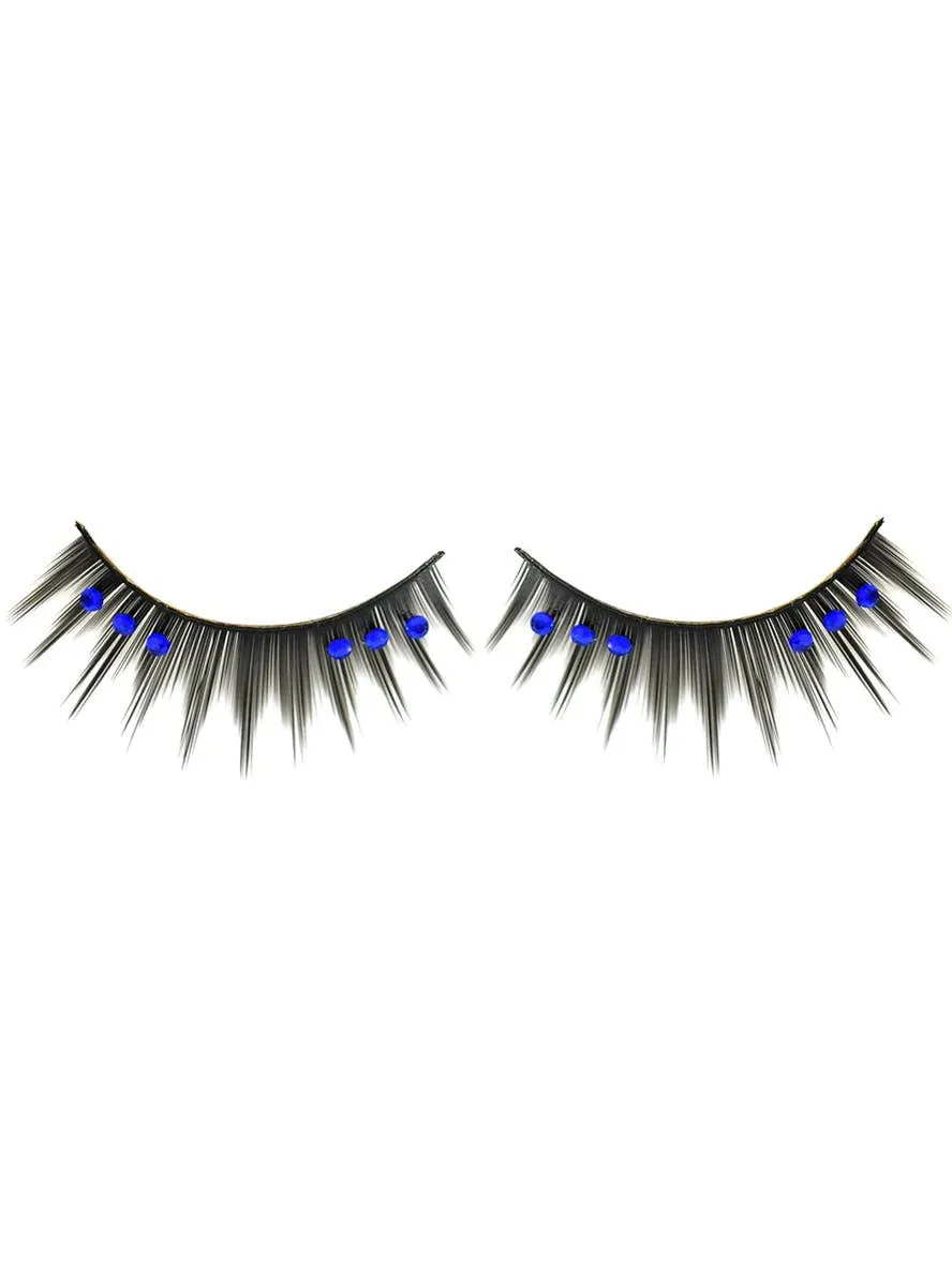 Spiked Black False Eyelashes with Blue Rhinestones