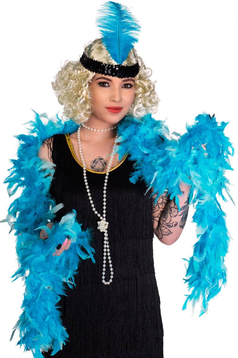 Two Tone Aqua Feather Boa Costume Accessory