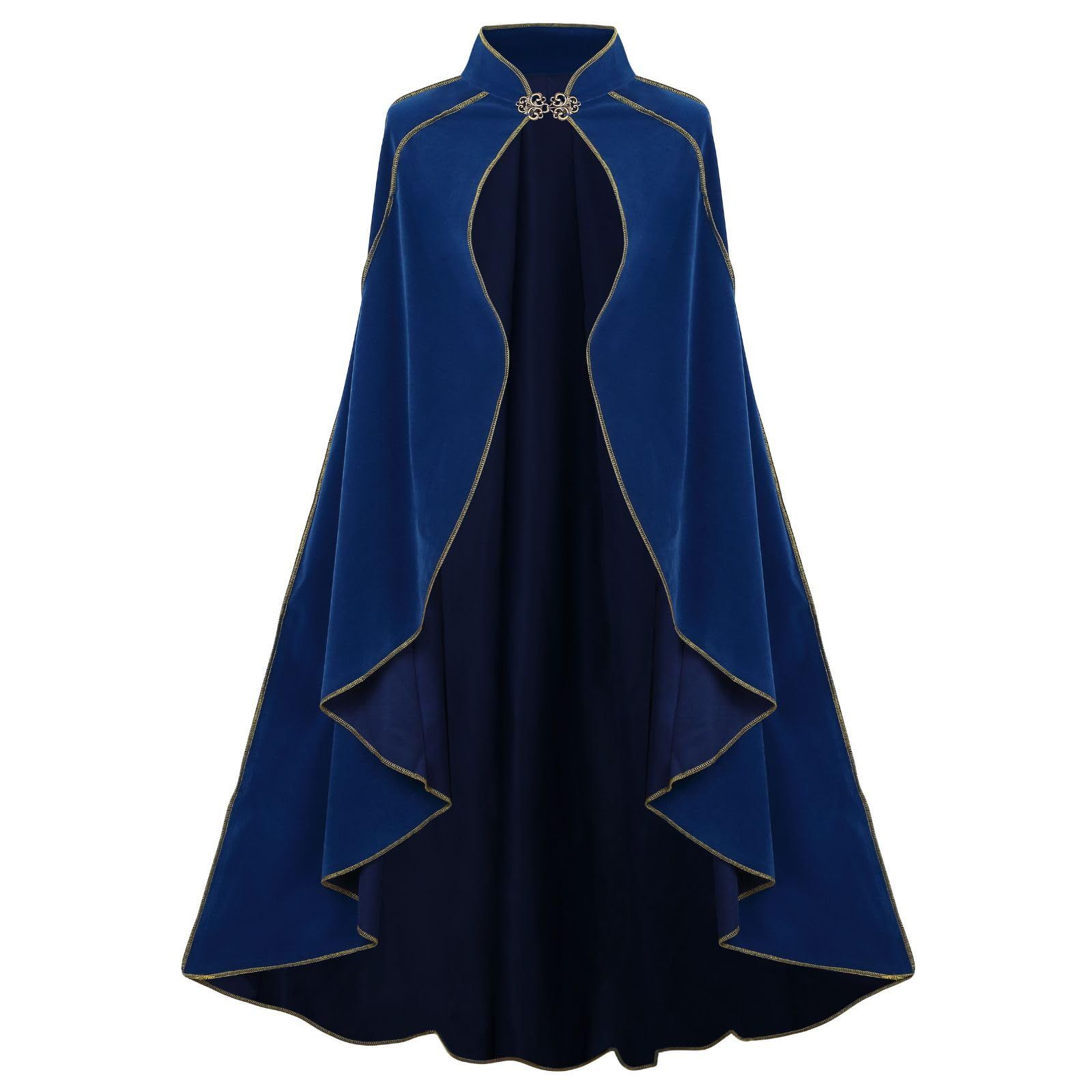 Women's Medieval Cloak Stand Collar Deluxe Velvet Gold Trim Cape for