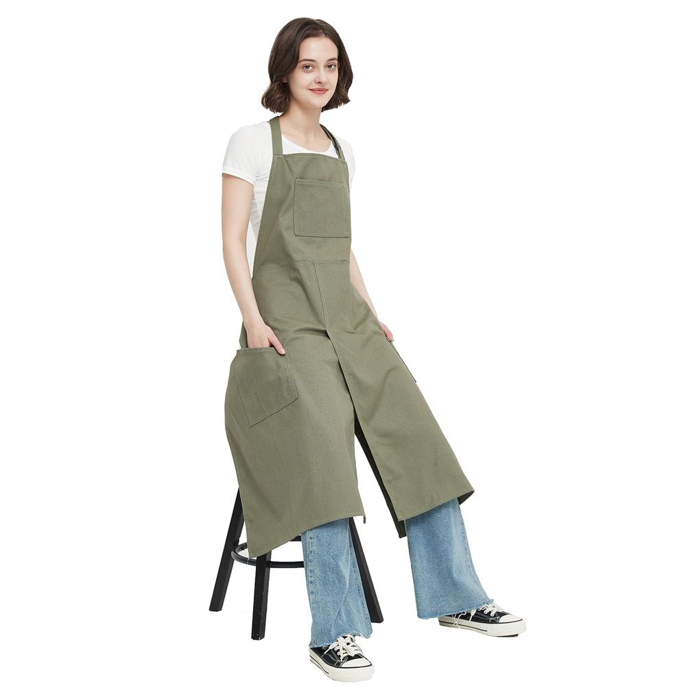 Pottery Apron Split Leg Long Artist Painting Aprons with 3 Pockets for view 2
