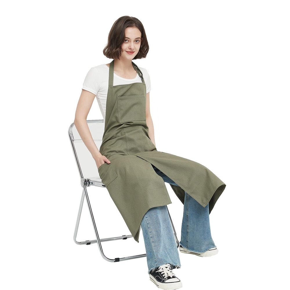Pottery Apron Split Leg Long Artist Painting Aprons with 3 Pockets for view 4