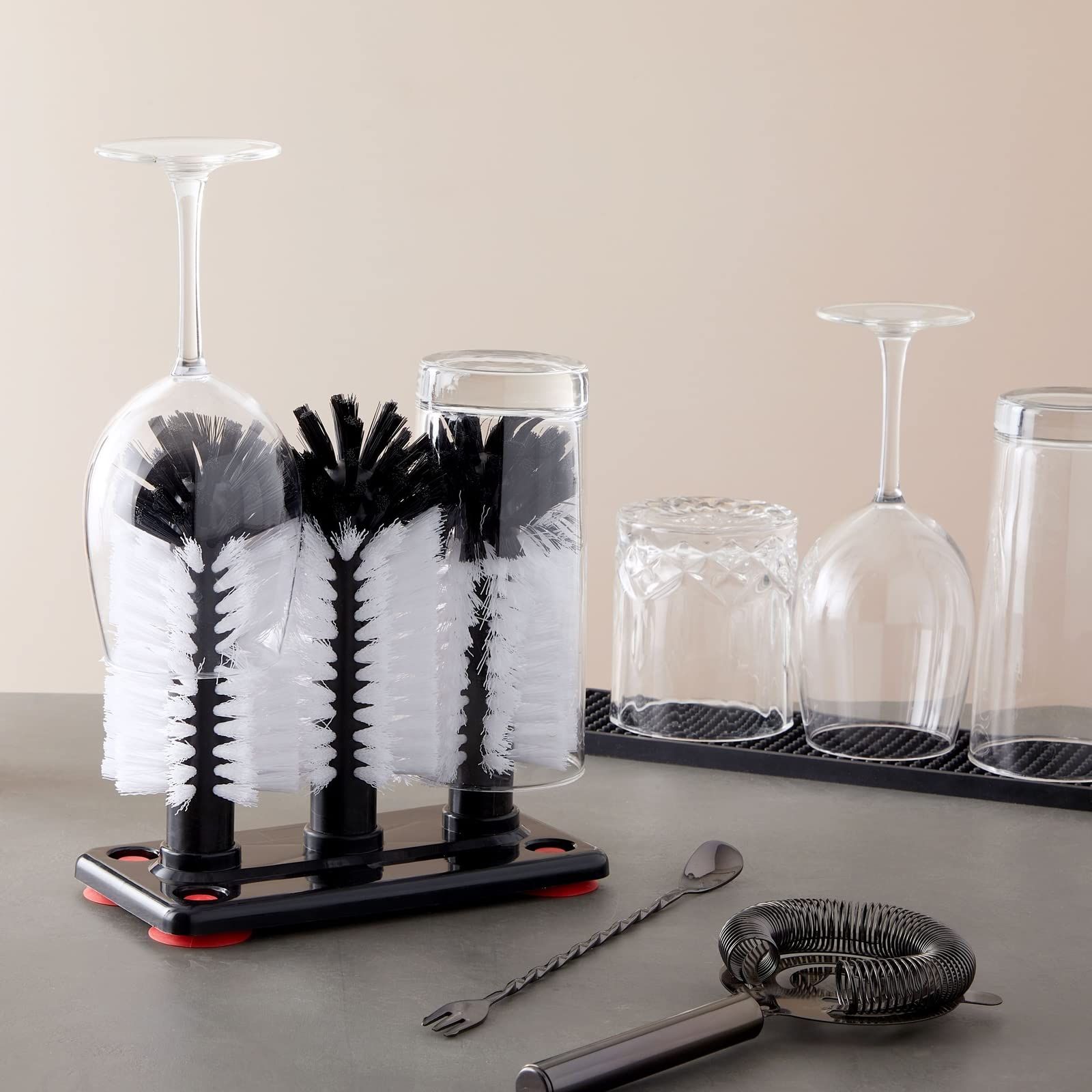 Glass Washer Brush Cleaner - 3 Brushes per Base Bristle Brush for Beer Cup view 2