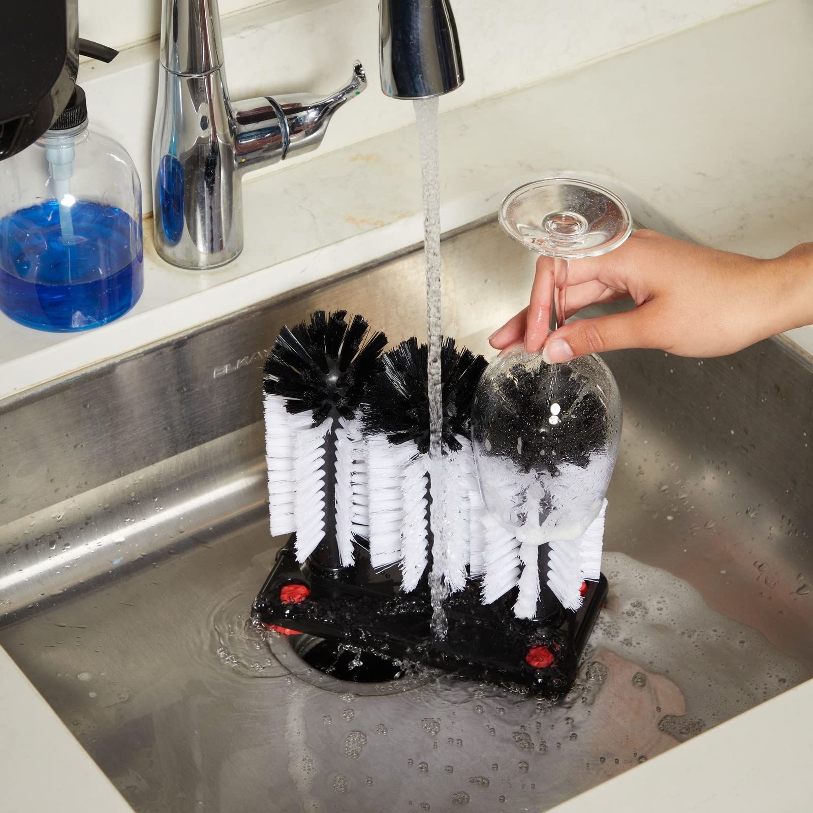 Glass Washer Brush Cleaner - 3 Brushes per Base Bristle Brush for Beer Cup view 3