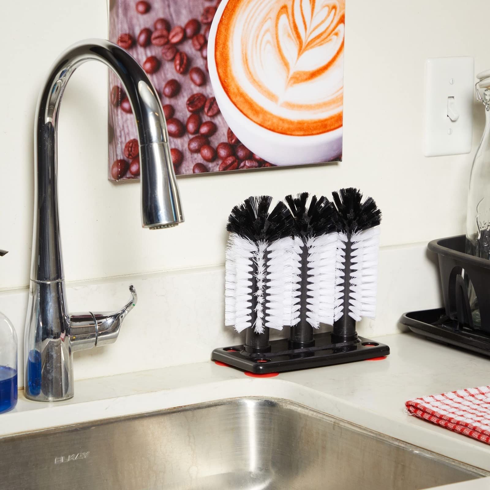Glass Washer Brush Cleaner - 3 Brushes per Base Bristle Brush for Beer Cup view 4