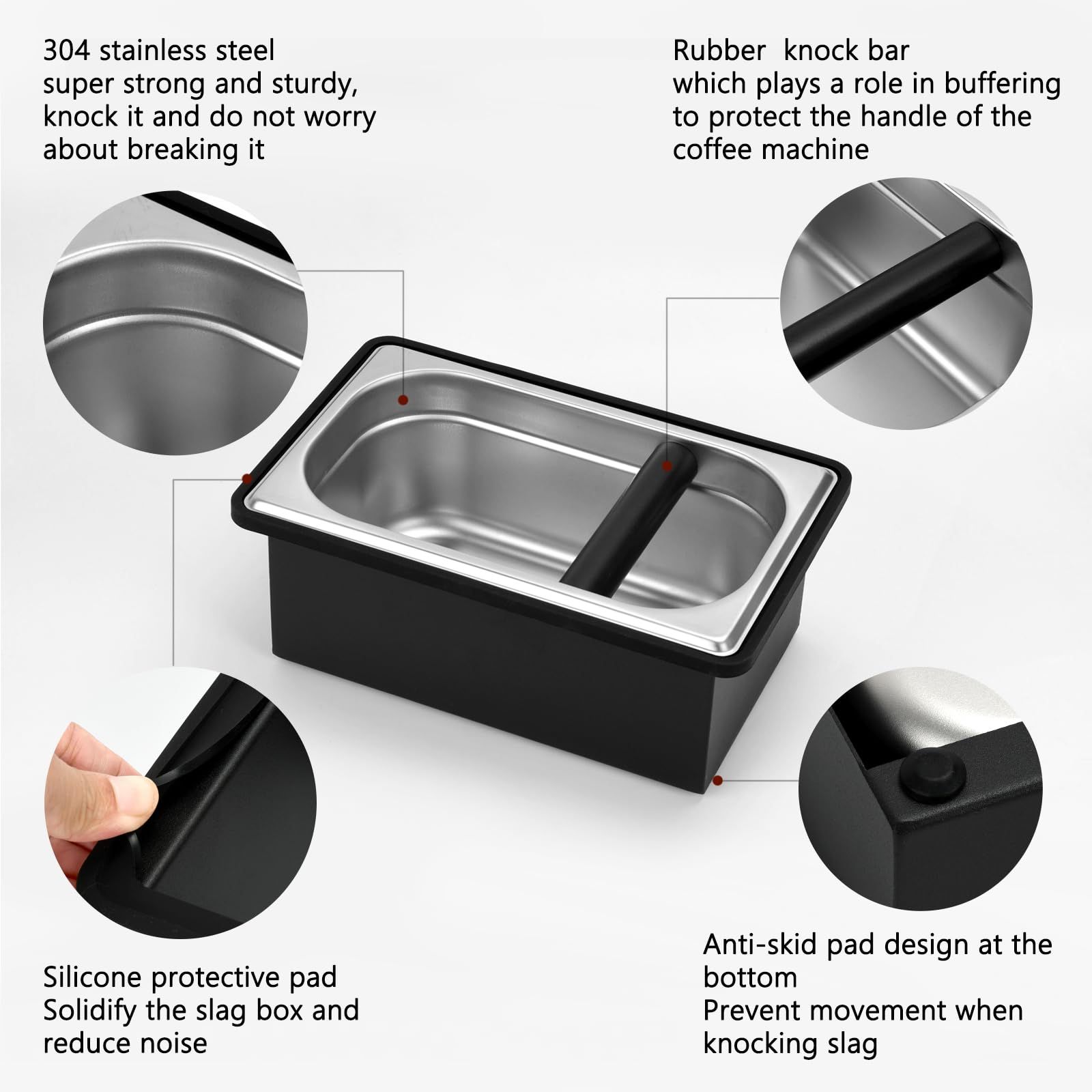 Espresso Knock Box,Stainless Steel Coffee Pucks Container, with Steel Holder view 4