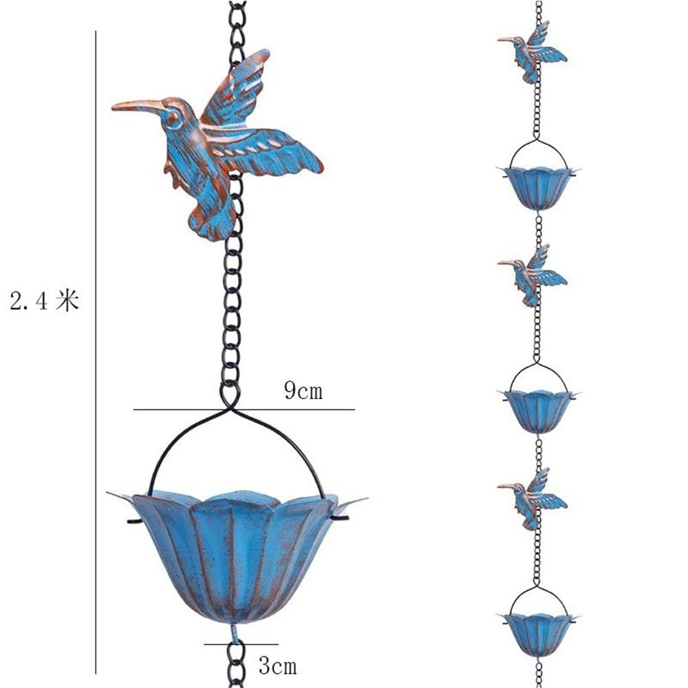 2.4M Rain Chain, Hummingbird Rain Chains for Outside, Copper Rain Chain Bell