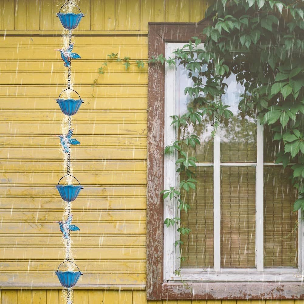 2.4M Rain Chain, Hummingbird Rain Chains for Outside, Copper Rain Chain Bell view 4
