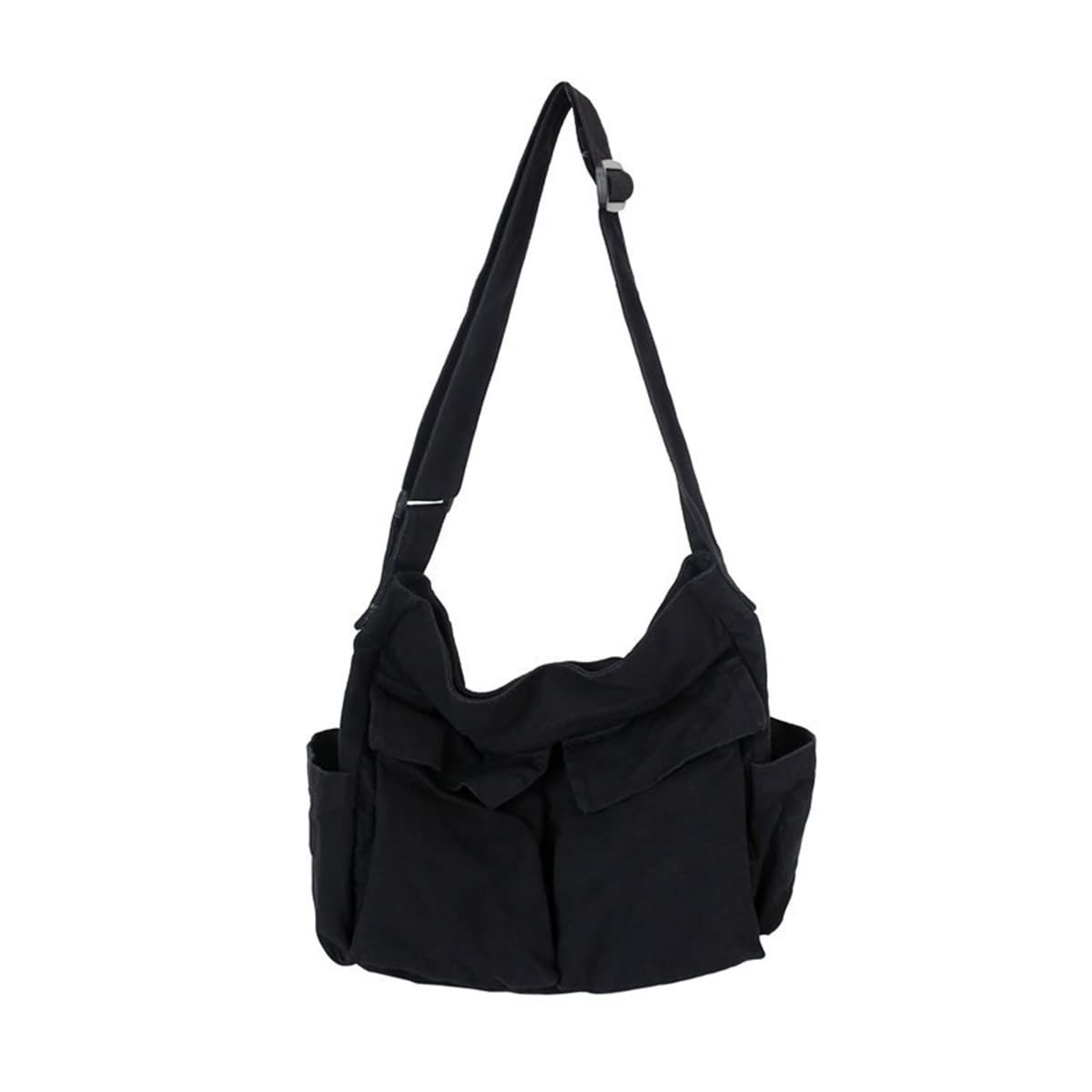 Aesthetic Cute Messenger Bag for School Vintage Black Canvas Crossbody for