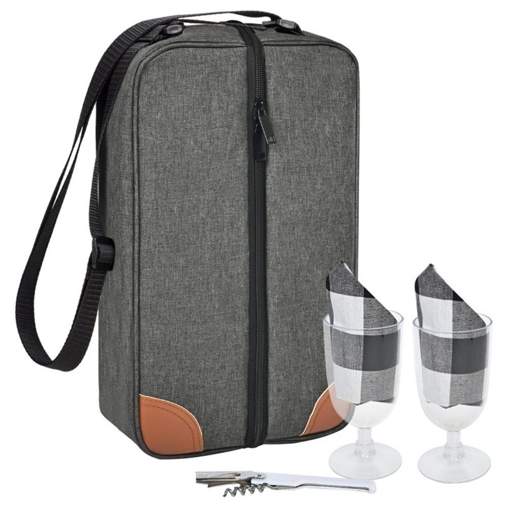 Insulated Wine Tote Bag With Stainless Wine Glasses. For Boating Travel. Wine