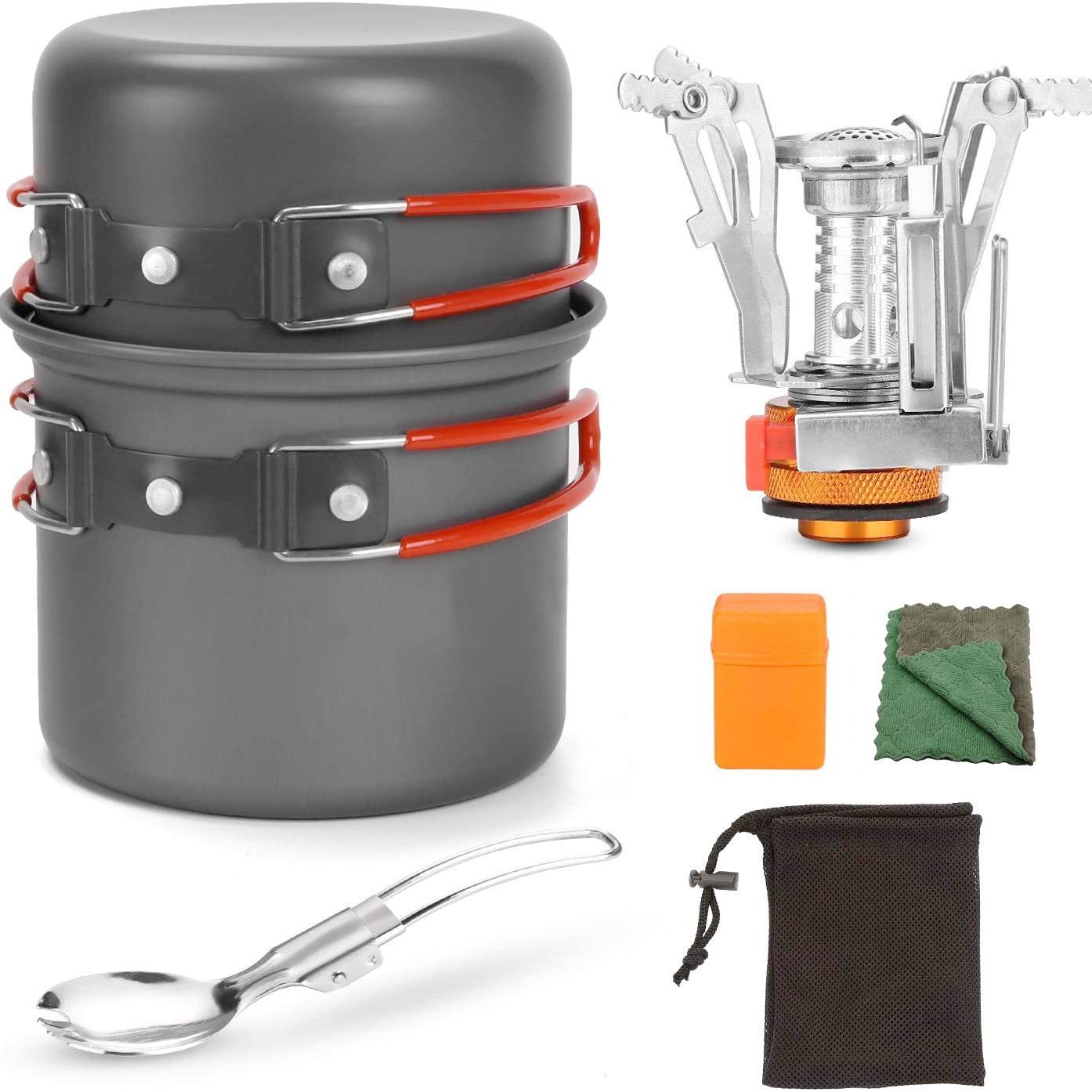 6pcs Camping Cookware Mess Kit with Lightweight Pot