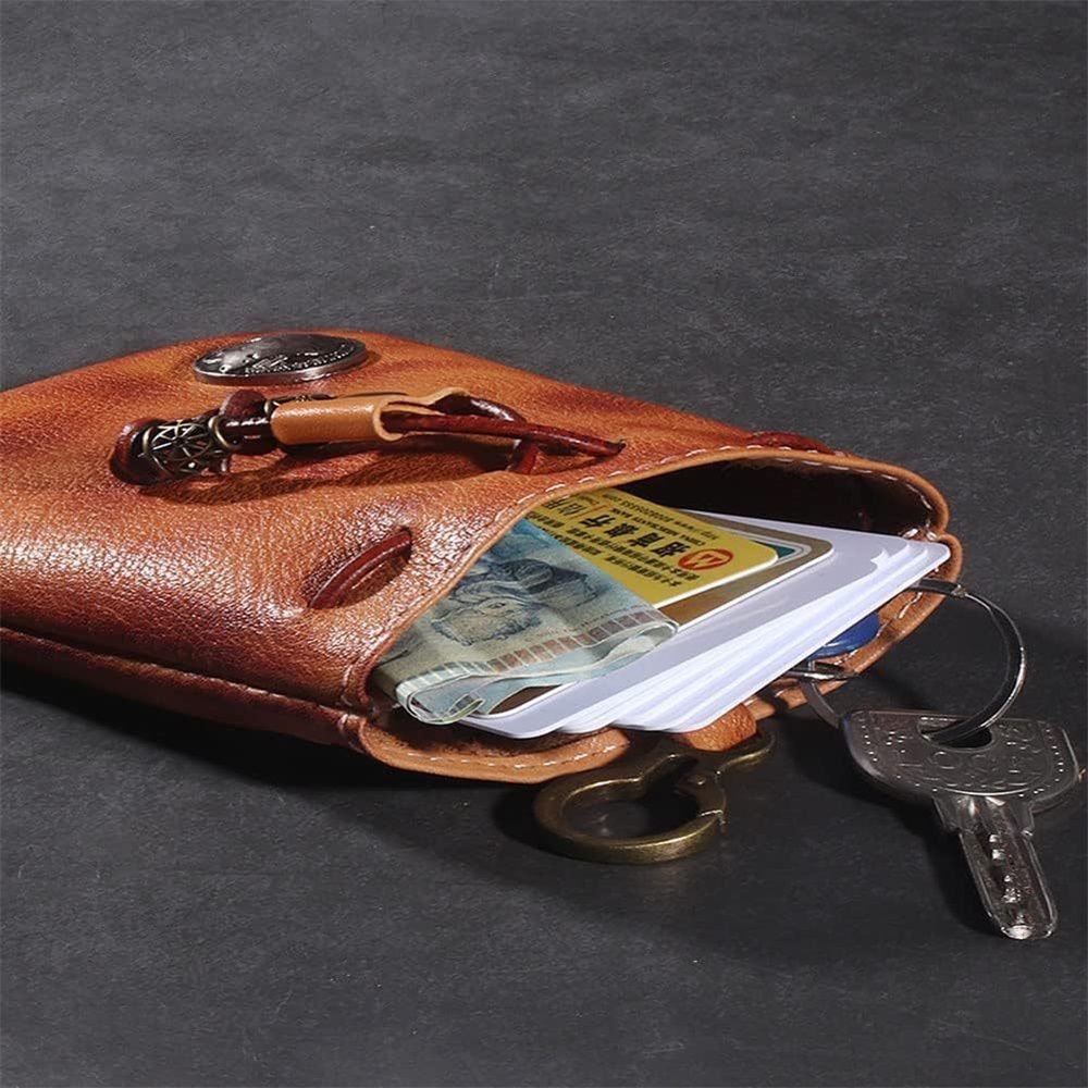 Leather Mini Vintage Purse - Drawstring Coin Purse Card Bag Key Bag Change view 4