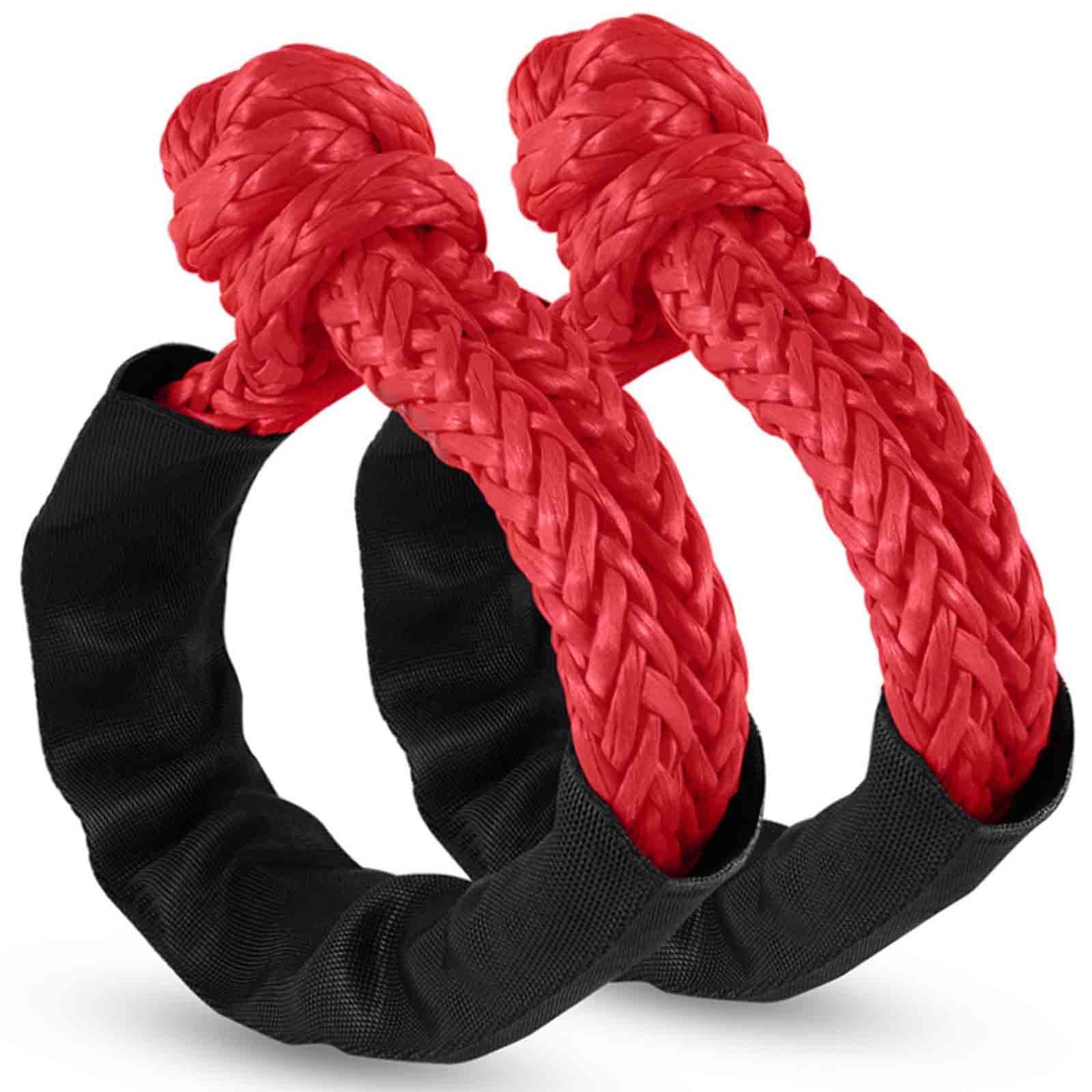 2 Pack Red Soft Shackle Breaking Strength with Protective Sleeve for Off-Road