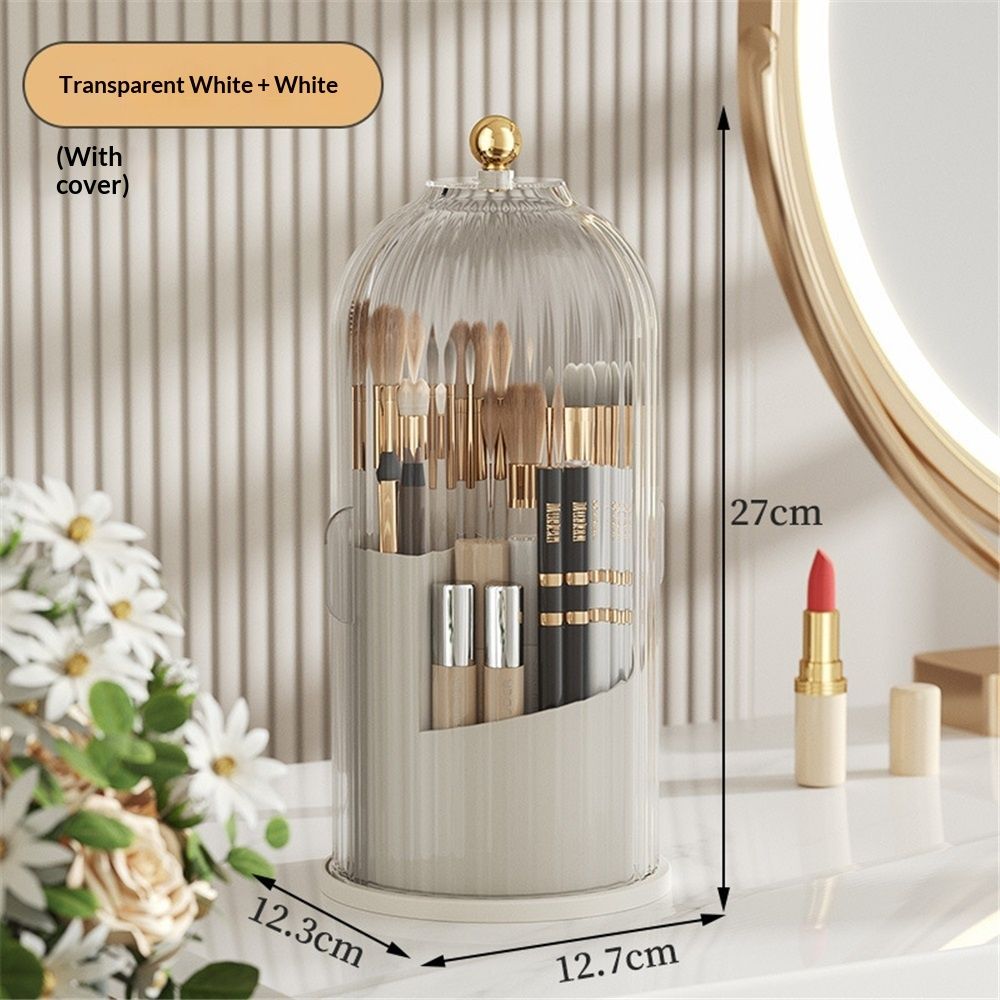 Makeup Brush Holder with Lid 360 Rotating Clear Dustproof Make Up Organizers