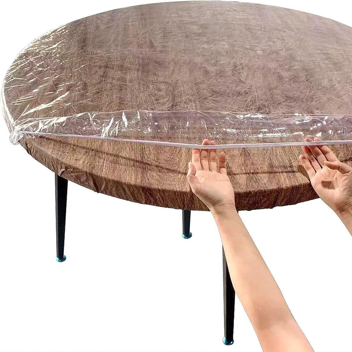 Clear Round Fitted Vinyl Tablecloth for Diameter Tables - Heavy Duty