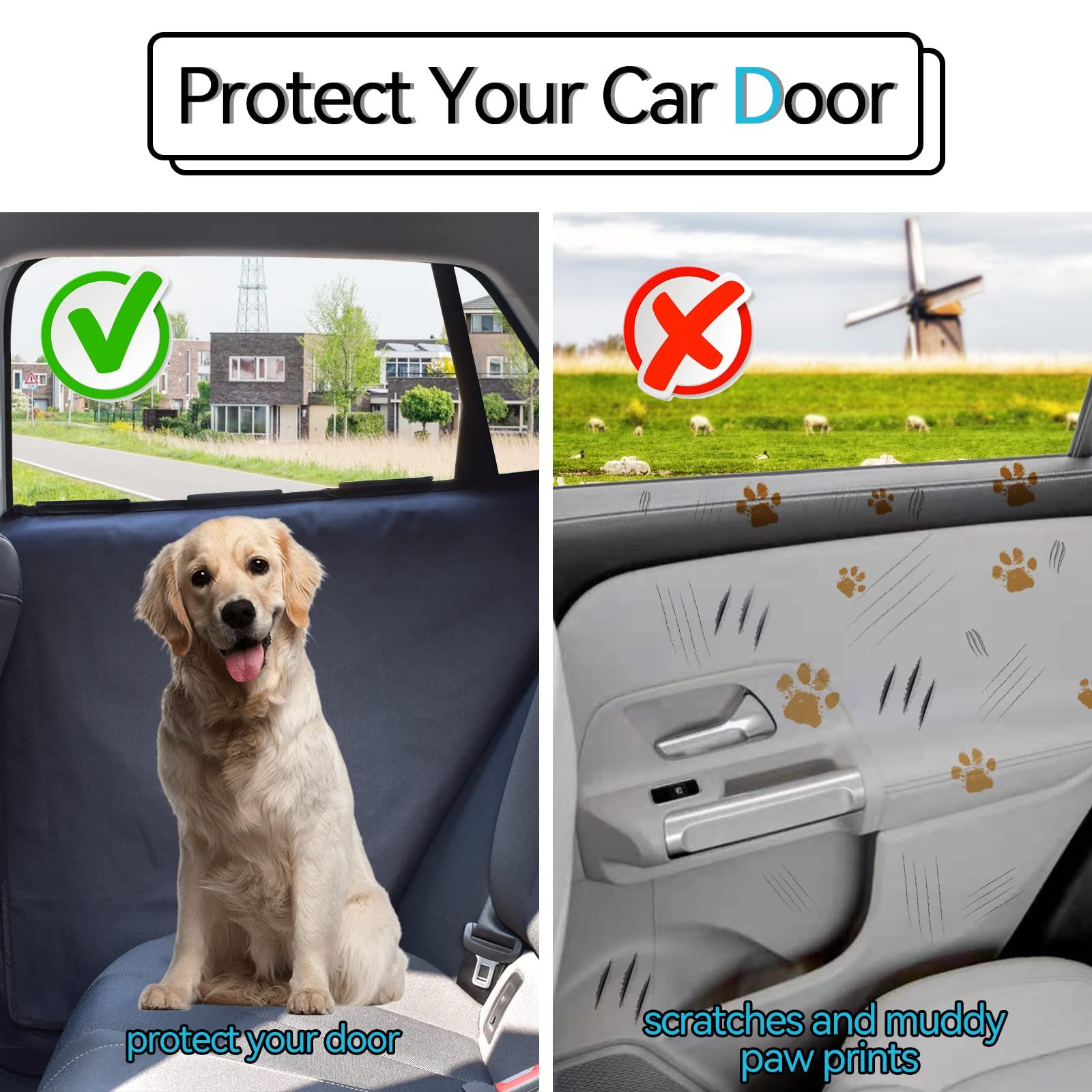 2 Pack Extra Big & Thick Anti Pet Scratching Waterproof Vehicle Door Covers view 3