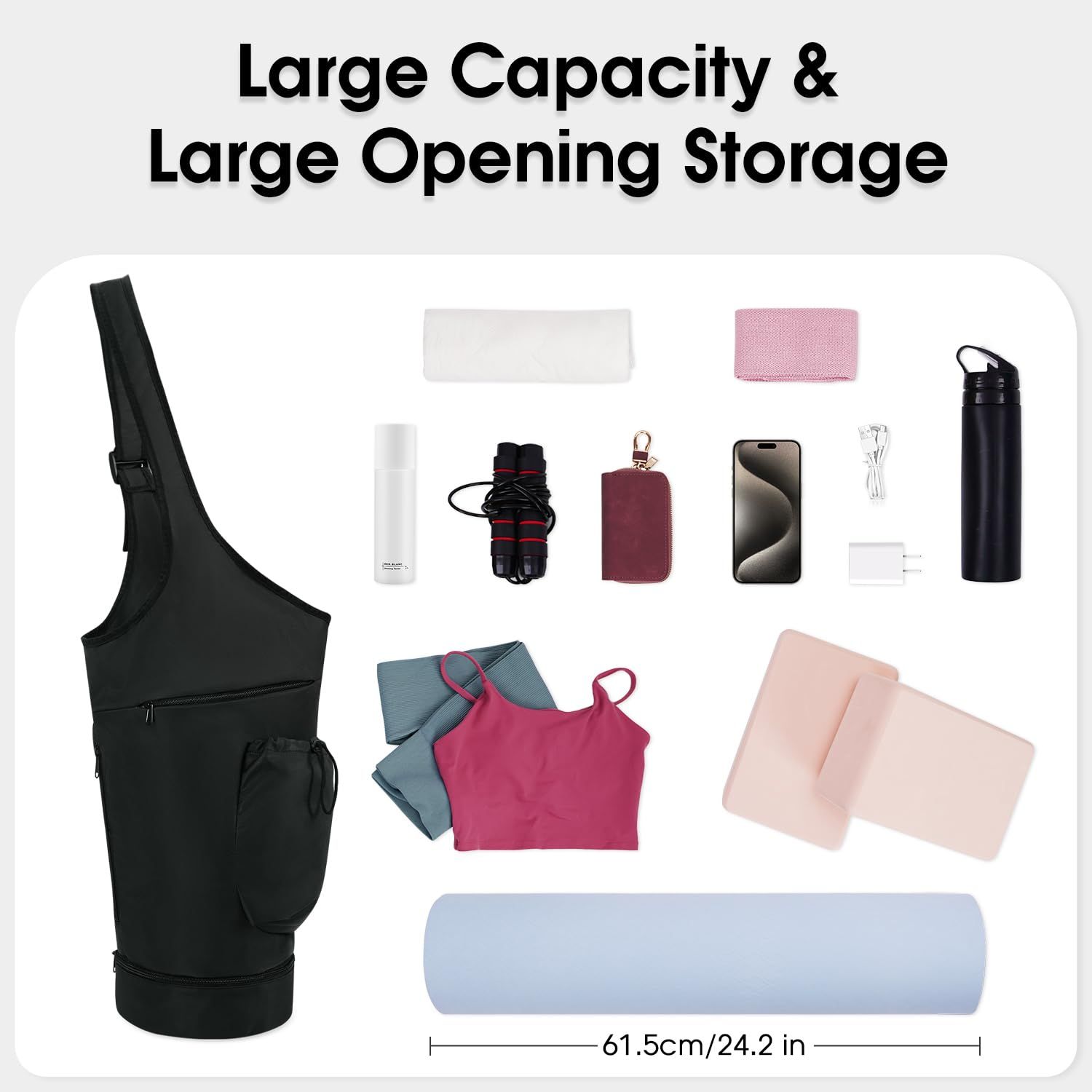 Yoga Mat Bag, Large Opening Long Tote Yoga Mat Carrier Holder Bag with view 5