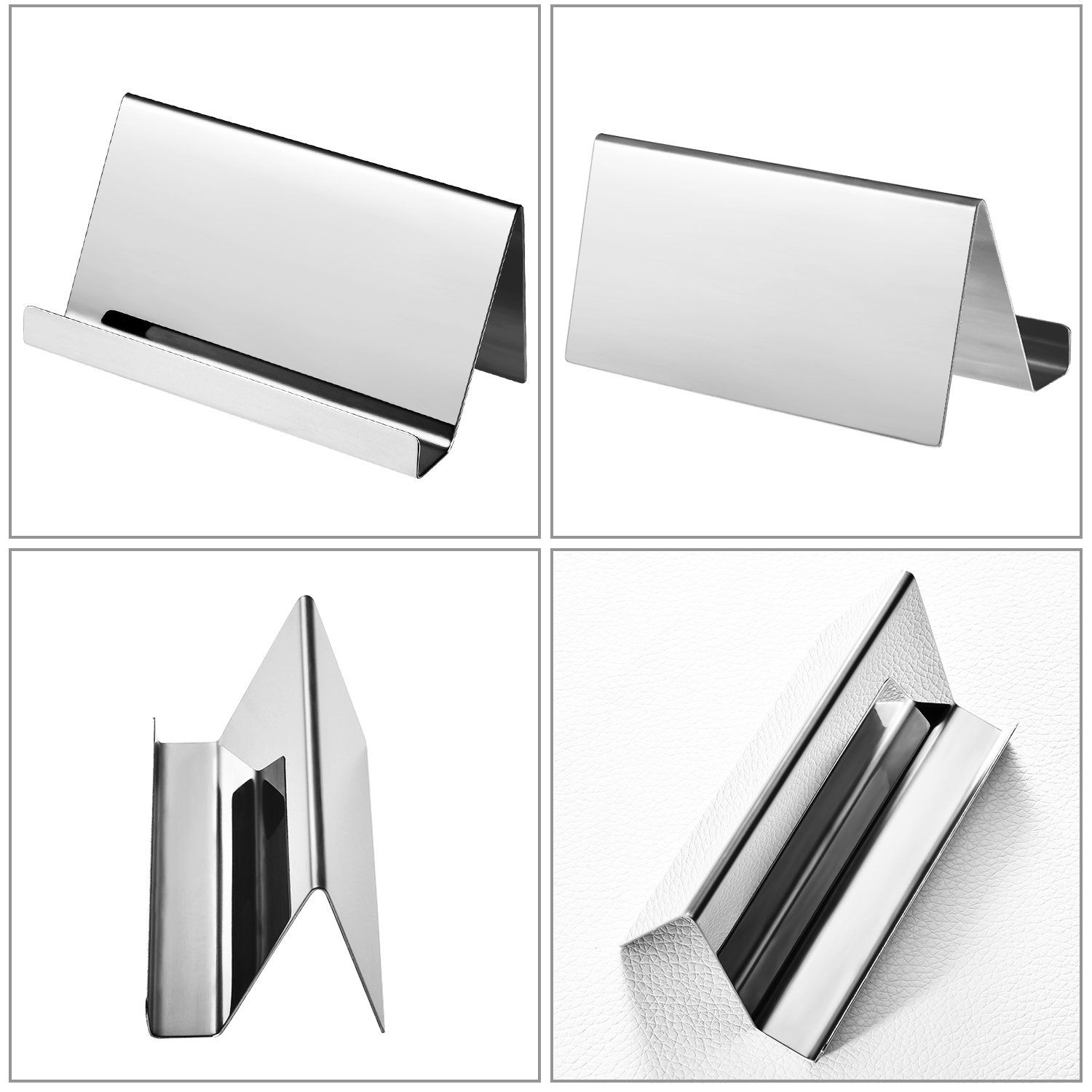 4 Pack Stainless Steel Business Cards Holders Desktop Credit Name Card Display view 3