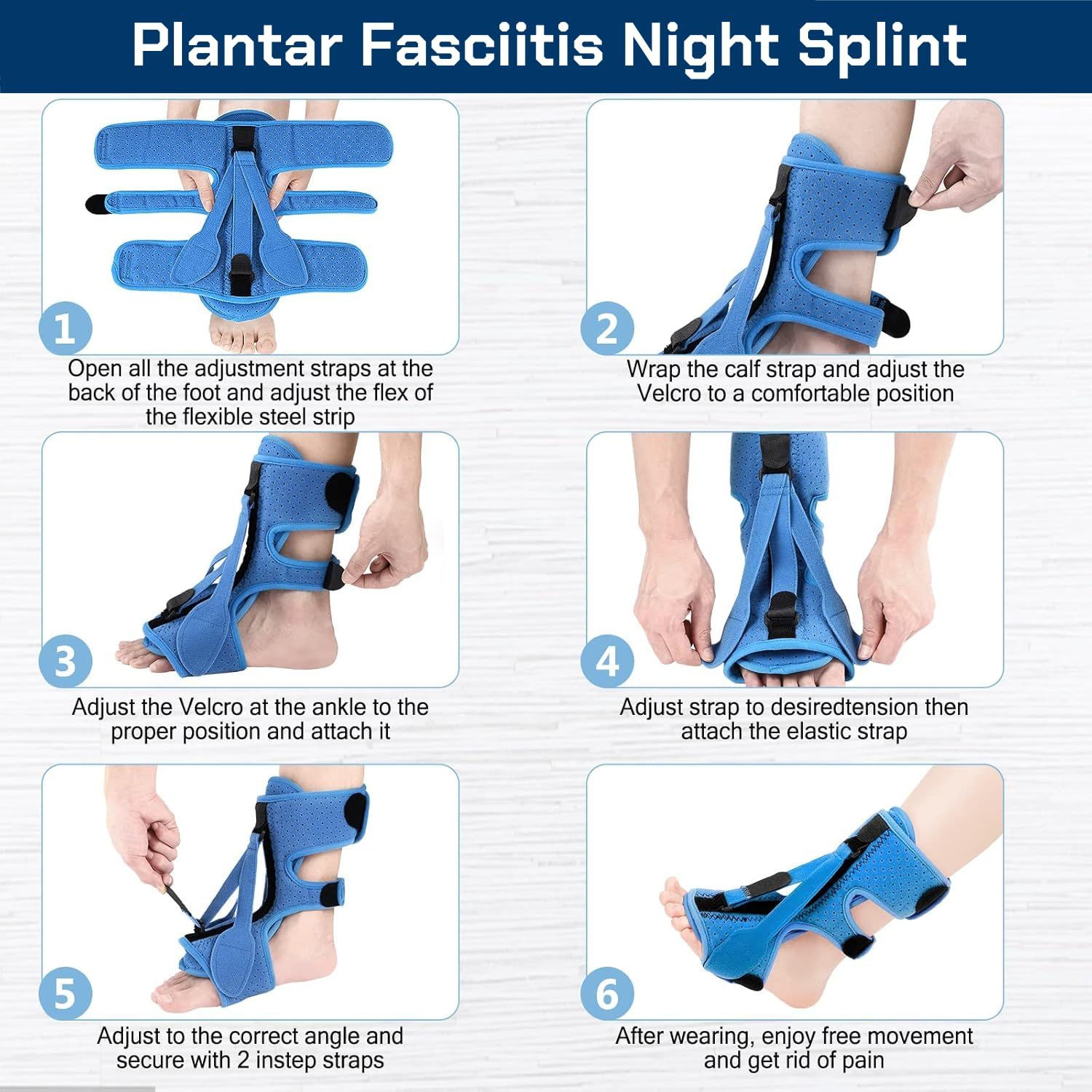 1 pcs Adjustable Night Splint for Plantar Fasciitis Relief – Foot Brace for view 4