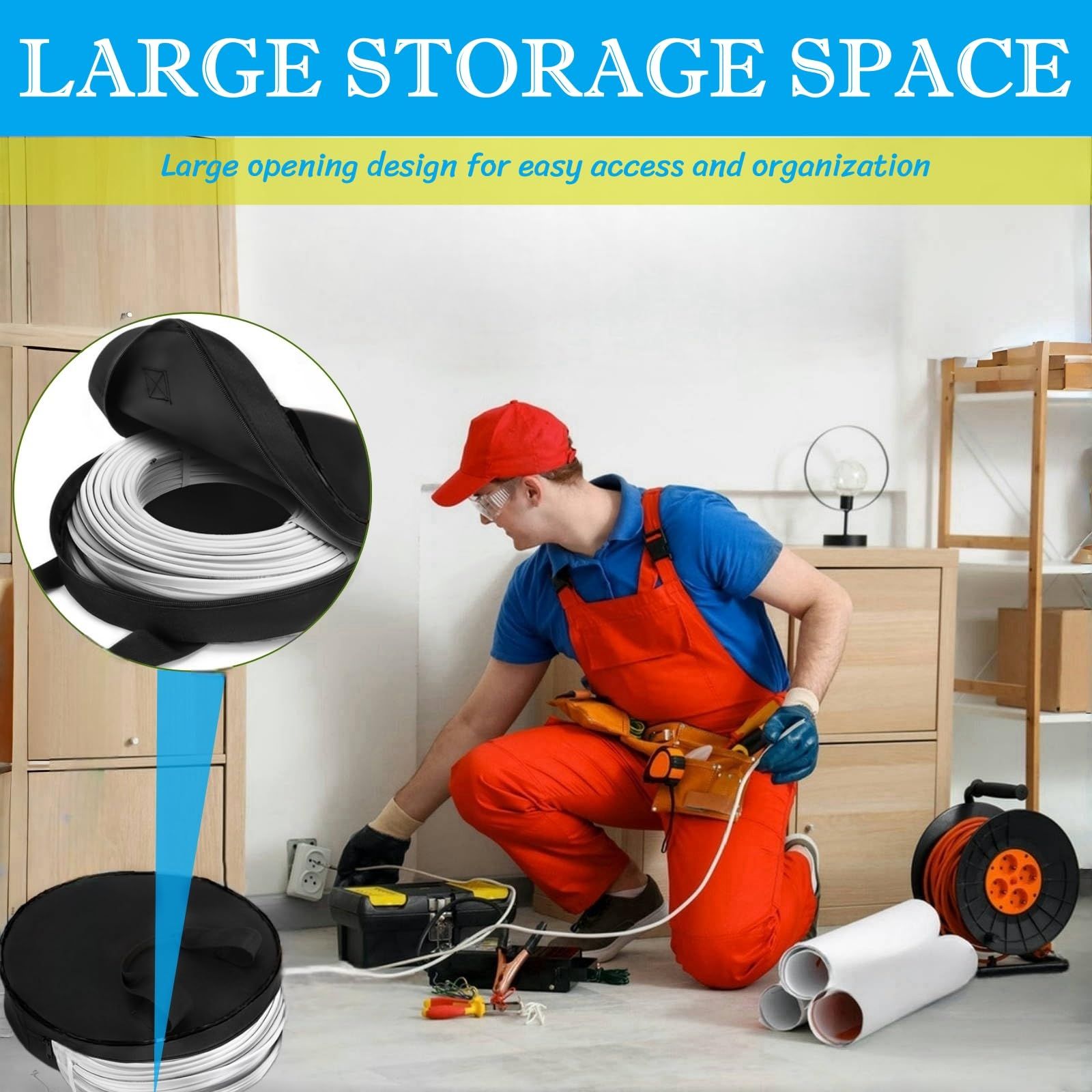 Round Cable Bag, Waterproof Jumper Cable Organizer Storage Bag, Perfect for view 2