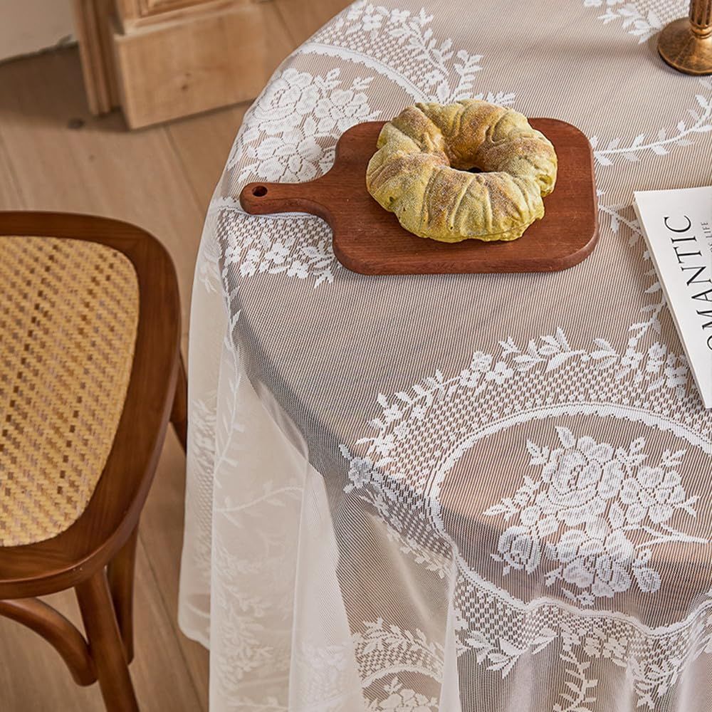 Vintage White Lace Tablecloth for Wedding Party Banquet Farmhouse Floral view 4