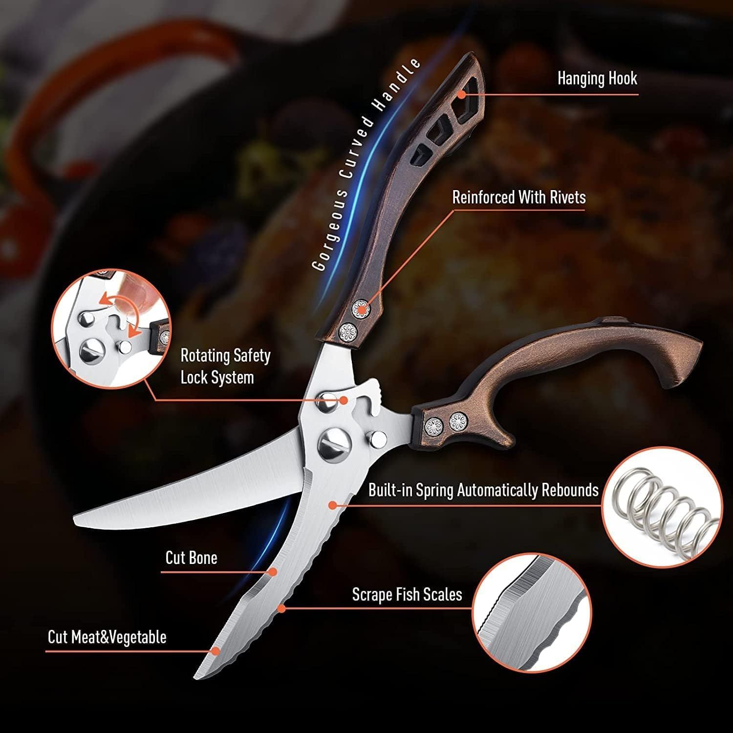 Poultry Shears, Heavy Duty Kitchen Shears with Serrated Edge, Multipurpose view 4