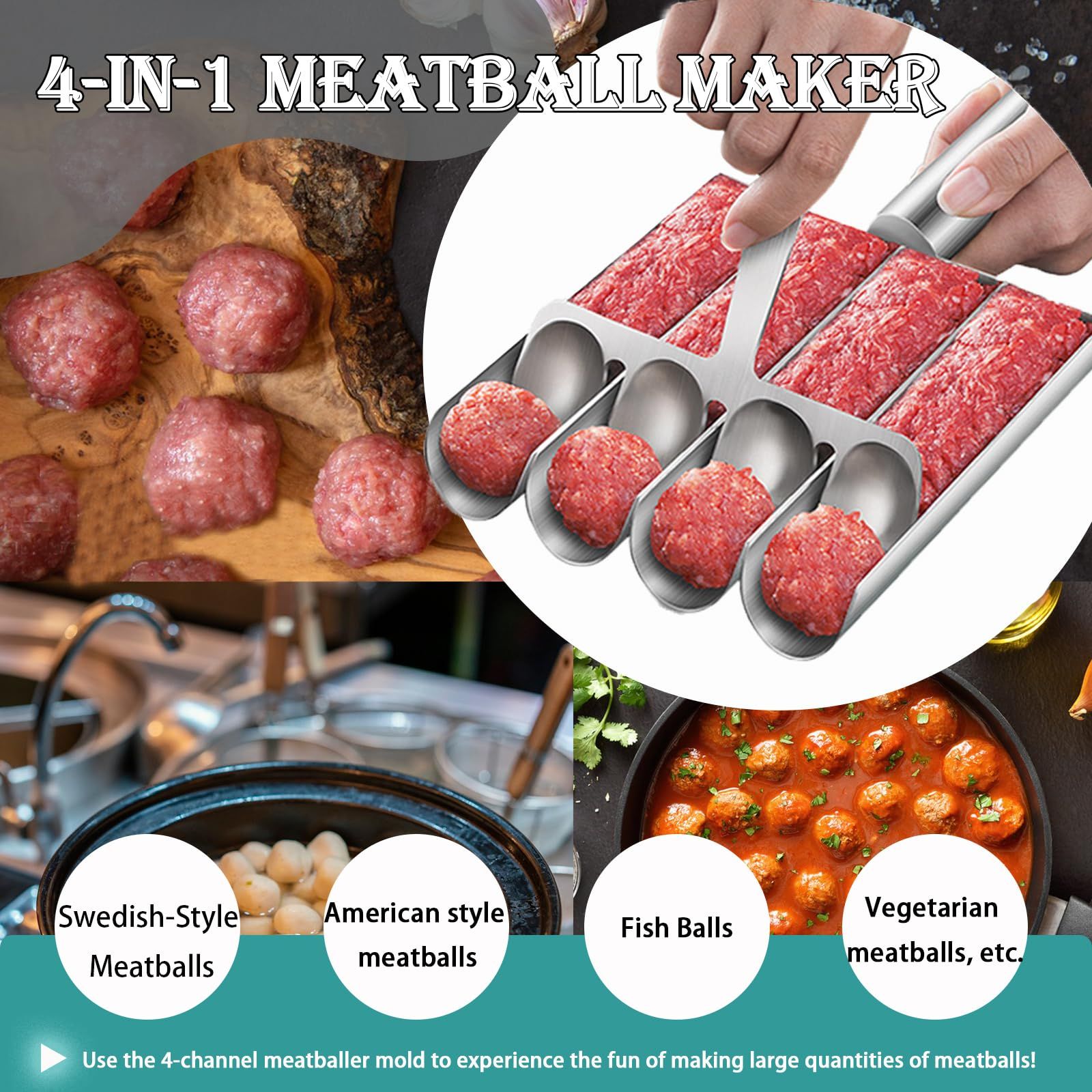 Meatball Maker Tool, 304 Stainless Steel Kitchen Manual Non Stick Meatball view 3
