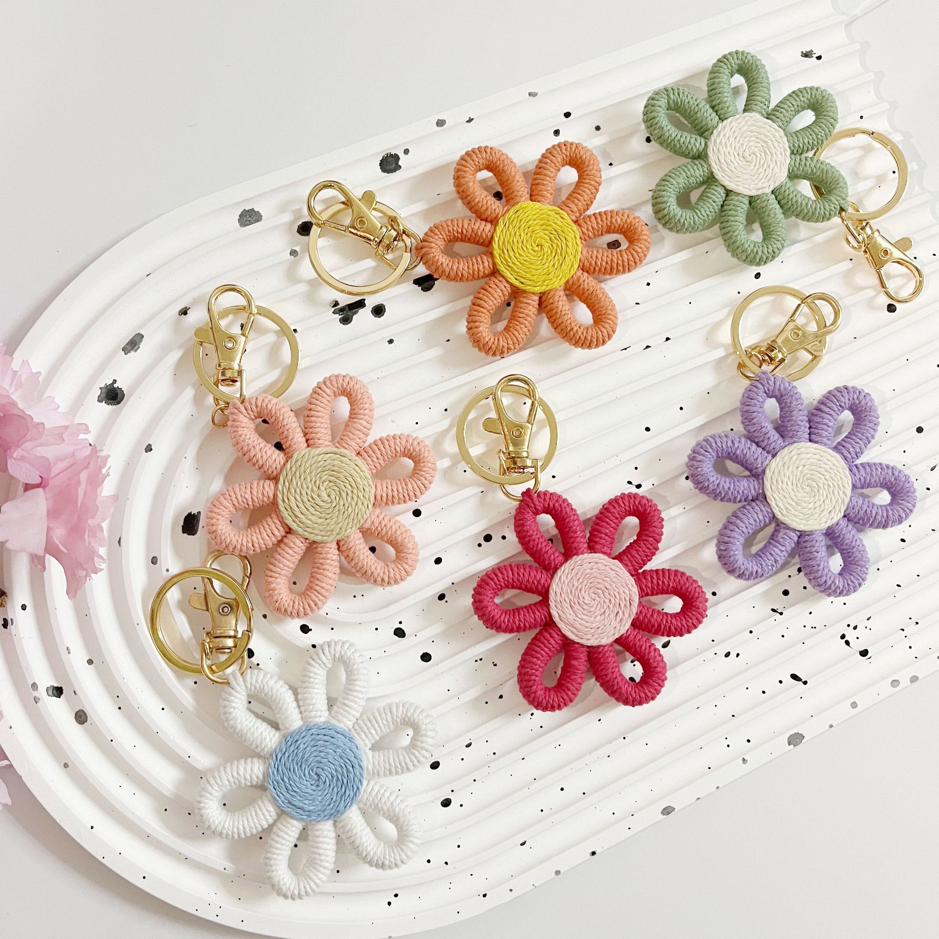 12 Pcs Daisy Party Favors Boho Woven Flowers Keychains Daisy Keychain for Boho view 2