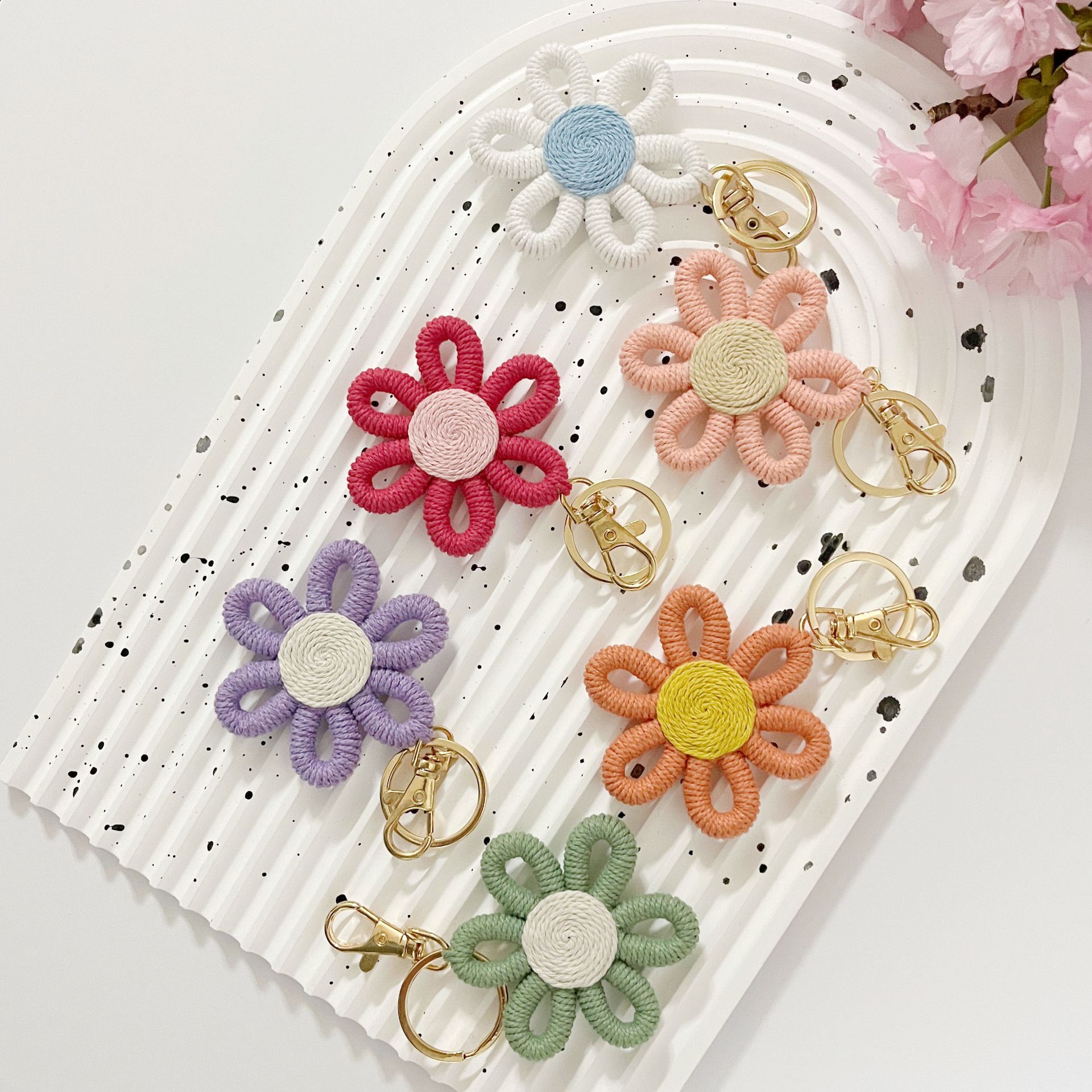 12 Pcs Daisy Party Favors Boho Woven Flowers Keychains Daisy Keychain for Boho view 3