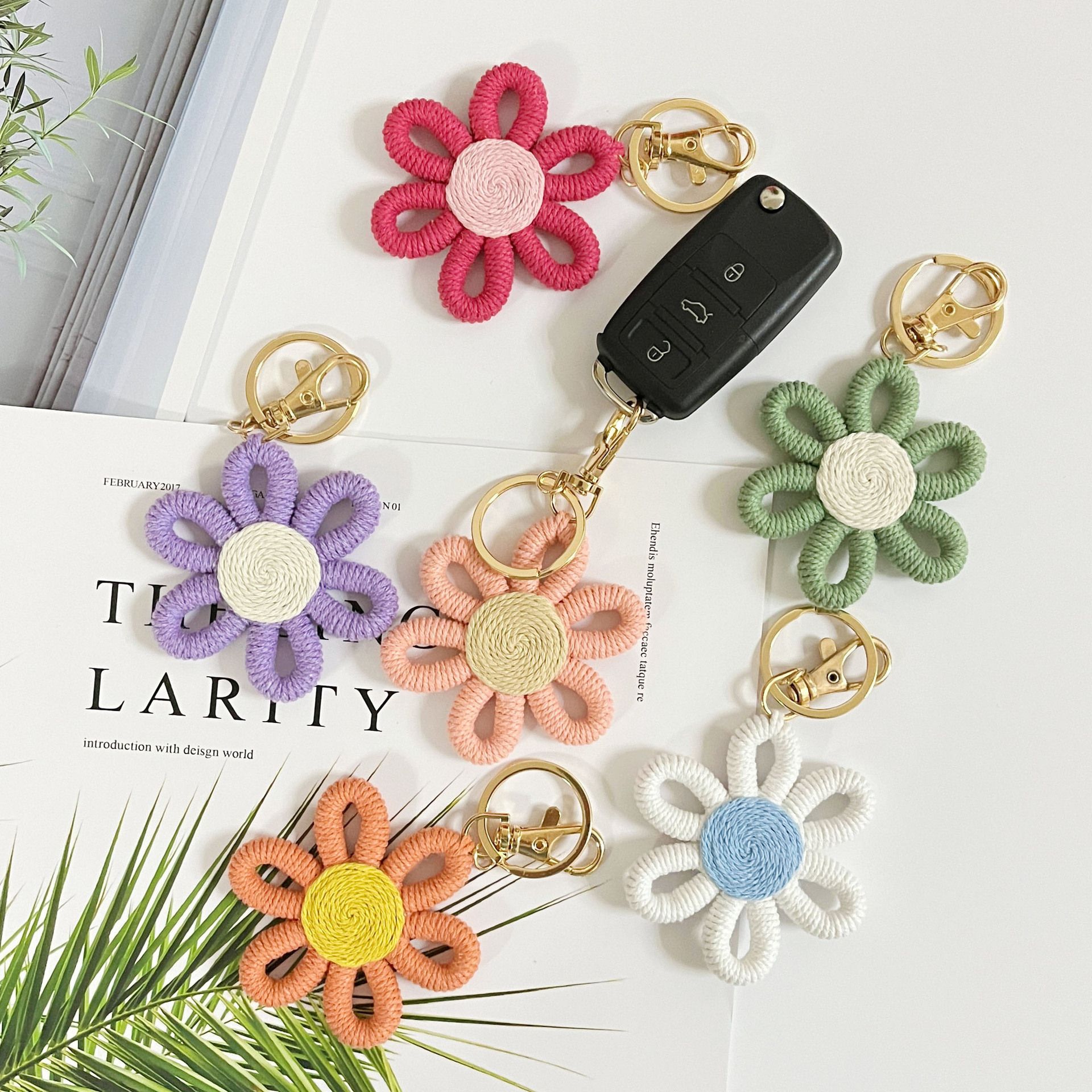 12 Pcs Daisy Party Favors Boho Woven Flowers Keychains Daisy Keychain for Boho view 4