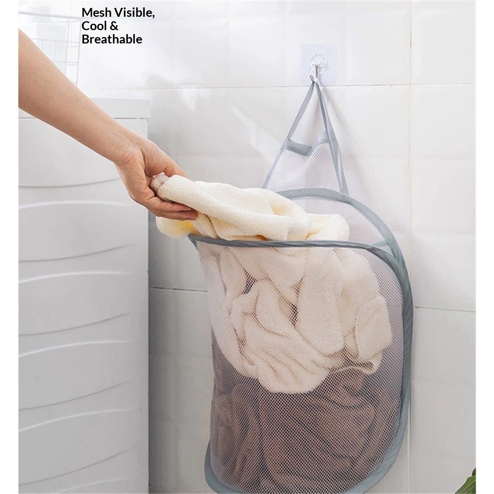 Mesh Collapsible Small Wall Laundry Baskets，Hanging Laundry Hamper，for Hotel view 2