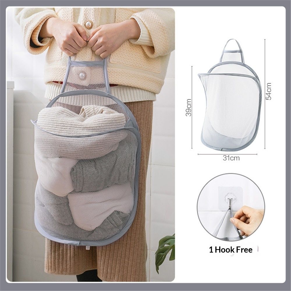 Mesh Collapsible Small Wall Laundry Baskets，Hanging Laundry Hamper，for Hotel view 5
