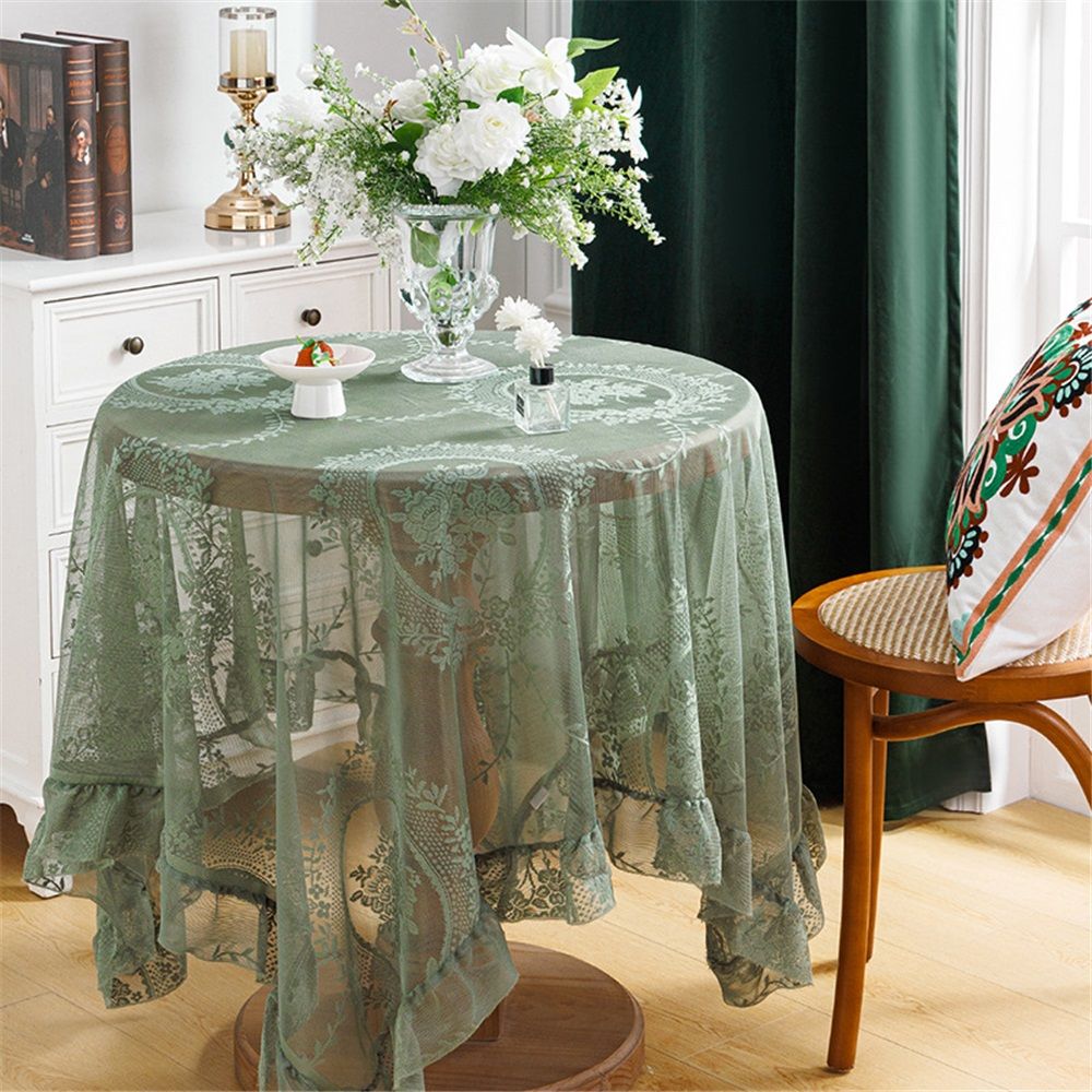 Green lace square flower tablecloth view 2