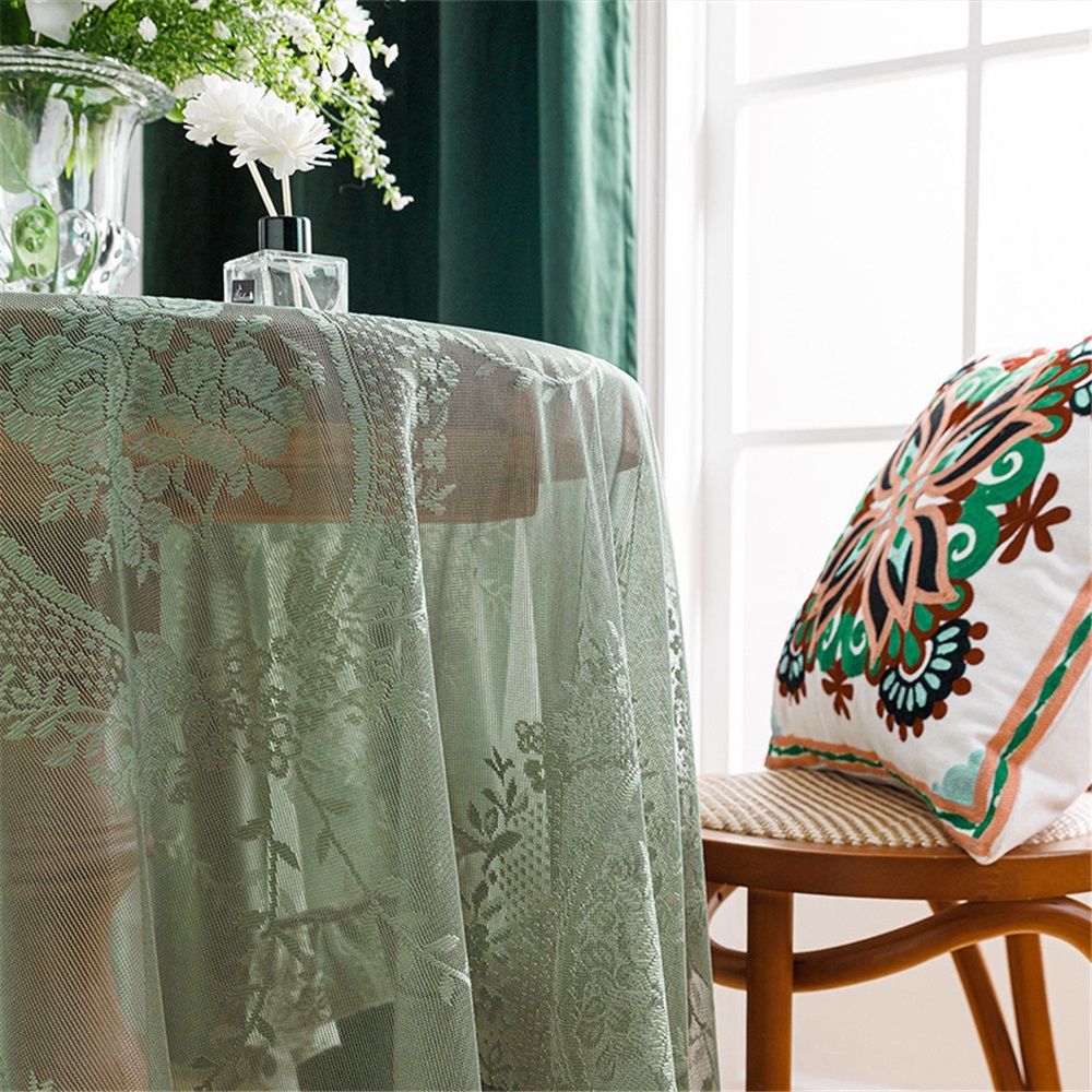 Green lace square flower tablecloth view 3
