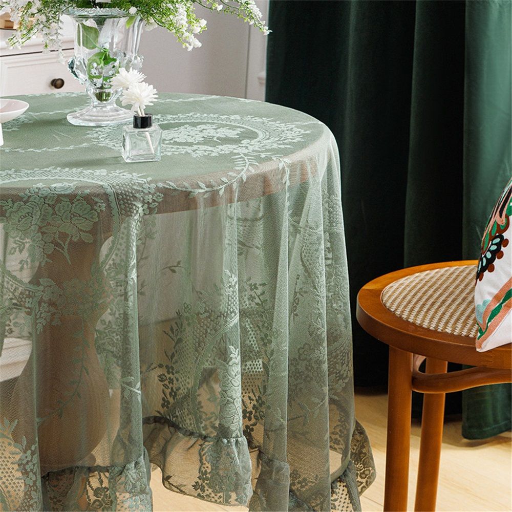 Green lace square flower tablecloth view 4