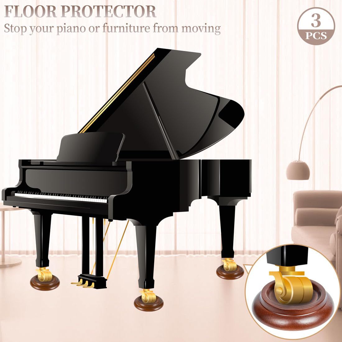 Piano Caster Cups Grand Piano Caster Cups Wood Coasters Cups Piano Caster Pads view 3
