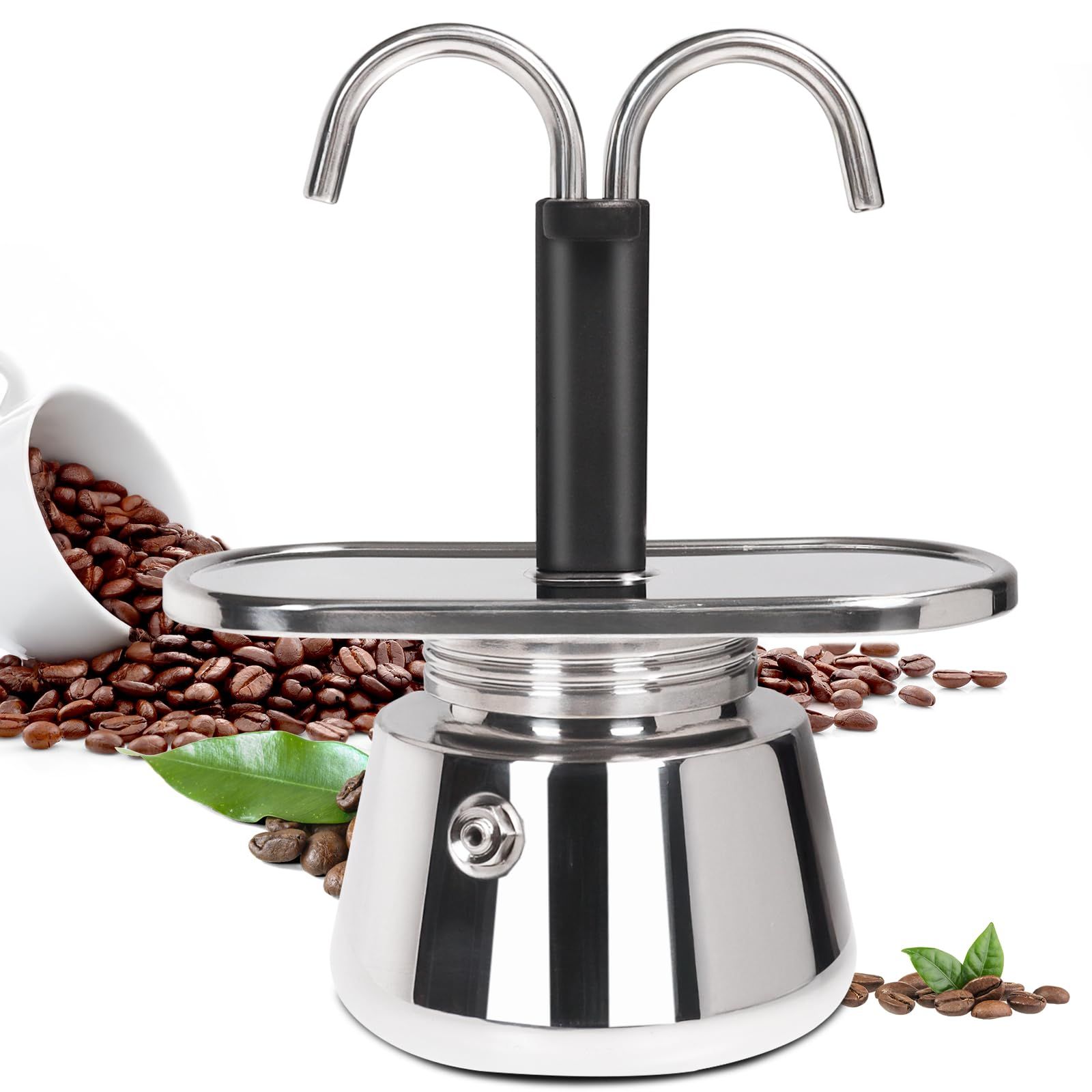 Double Spout 2 Cup Coffee Maker - Stainless Steel Espresso Maker - Italian view 3