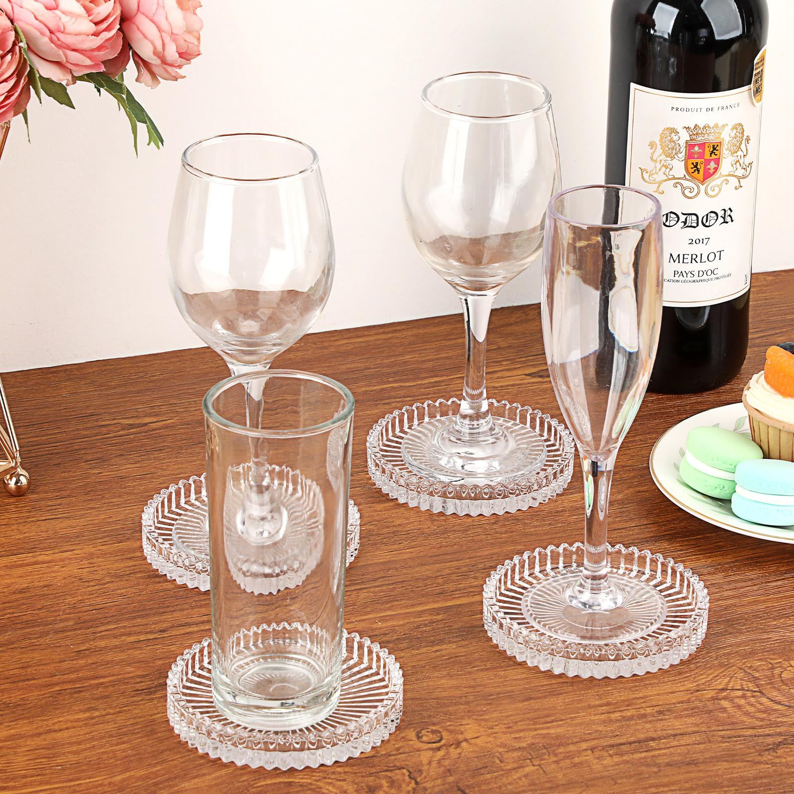 Modern Clear Coaster Set of 4- Glass Coasters for Drinks Crystal Coasters view 2