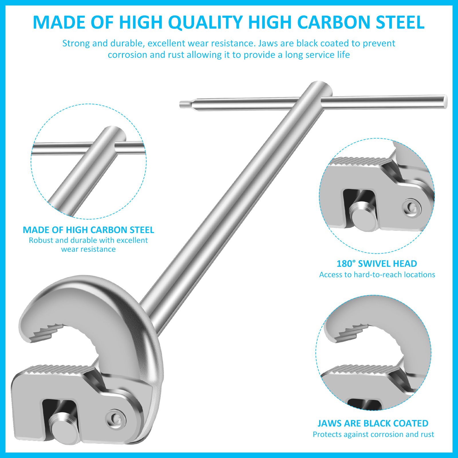 11.7" Basin Wrench, Sink Wrench, Adjustable Tap Nut Spanner Basin Spanner view 2