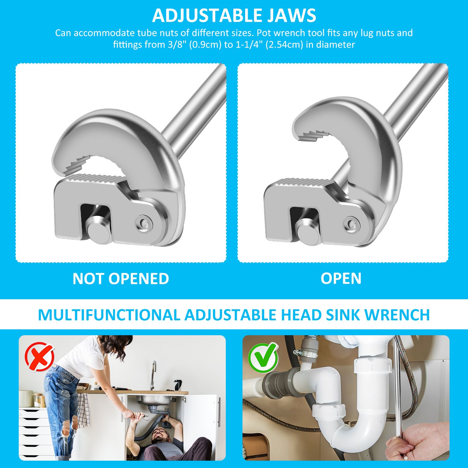 11.7" Basin Wrench, Sink Wrench, Adjustable Tap Nut Spanner Basin Spanner view 5
