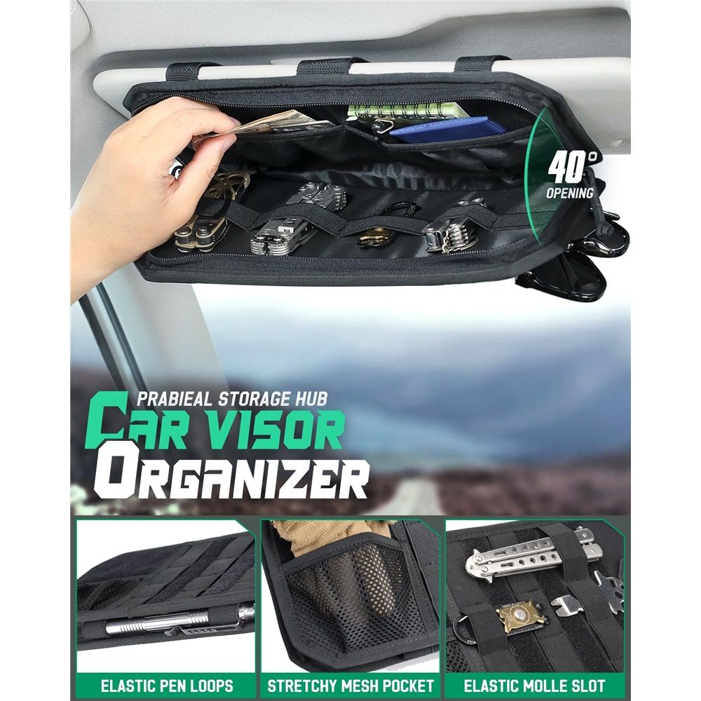 Car Sun Visor Organizer, Design Car Accessories with Zipper Visor Storage view 3