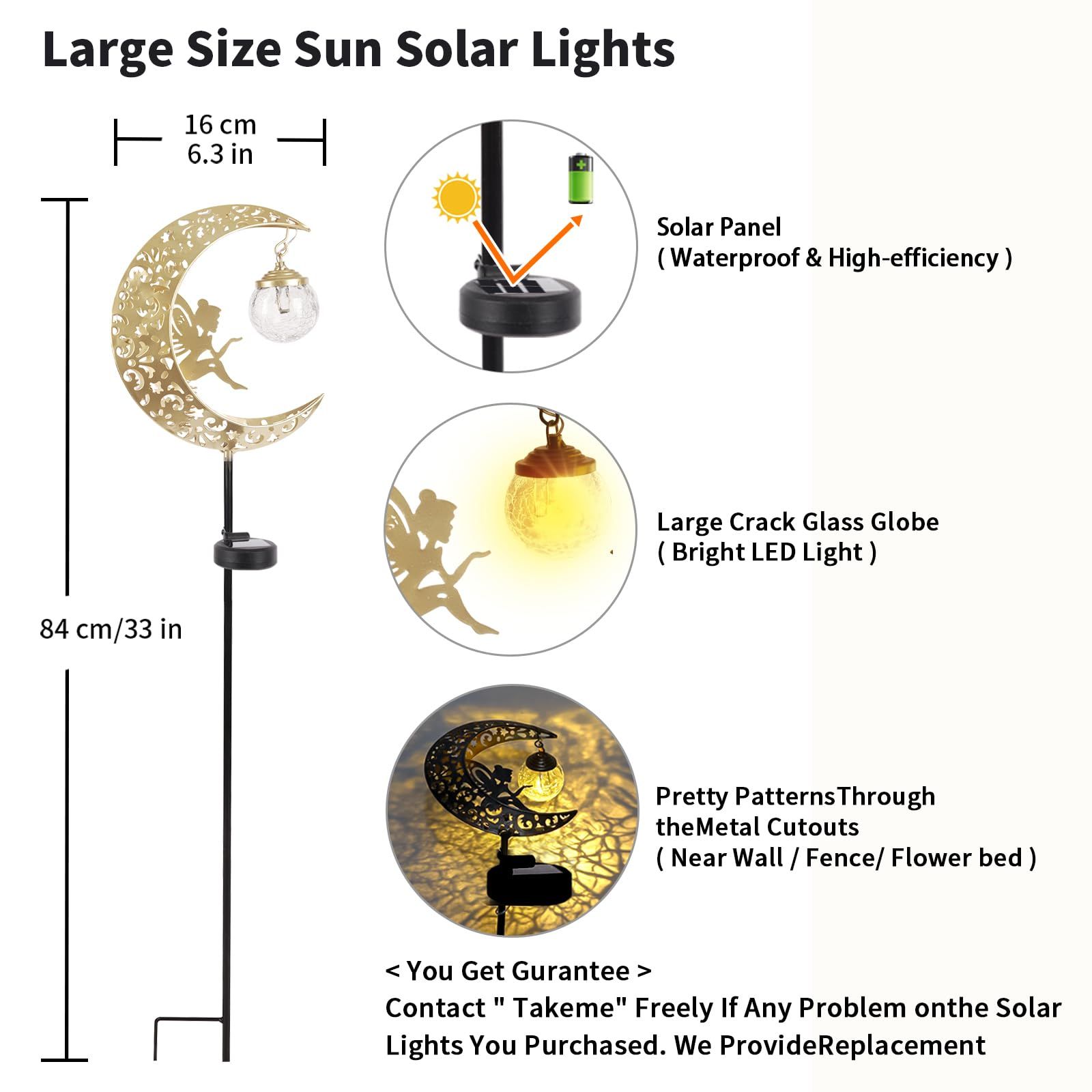 Solar Lights Outdoor Waterproof Fairy Moon Crackle Glass Lights with Metal view 5