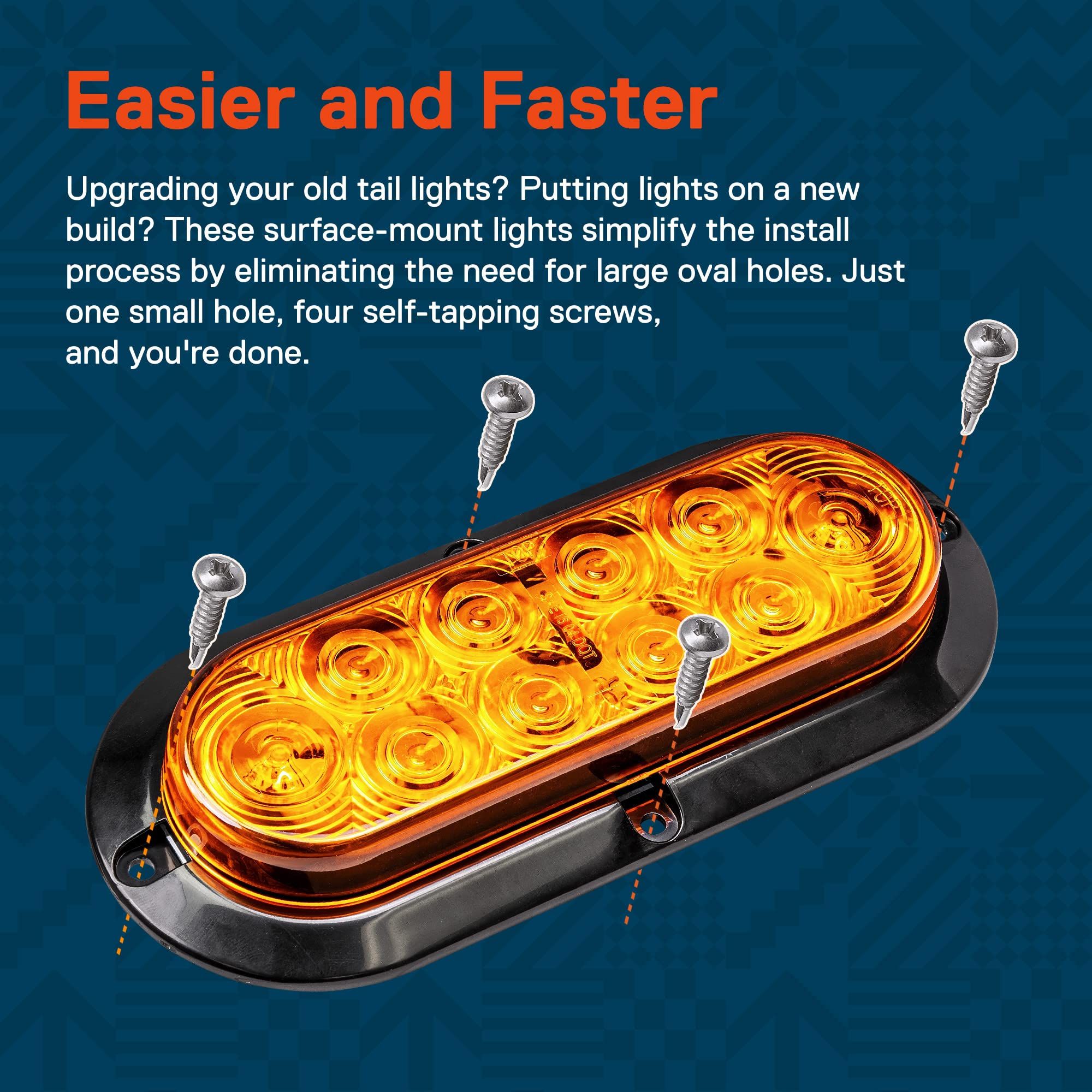 4pc 6 inch Amber Oval LED Trailer Tail Light Kit [Surface-Mount] [IP67 view 3